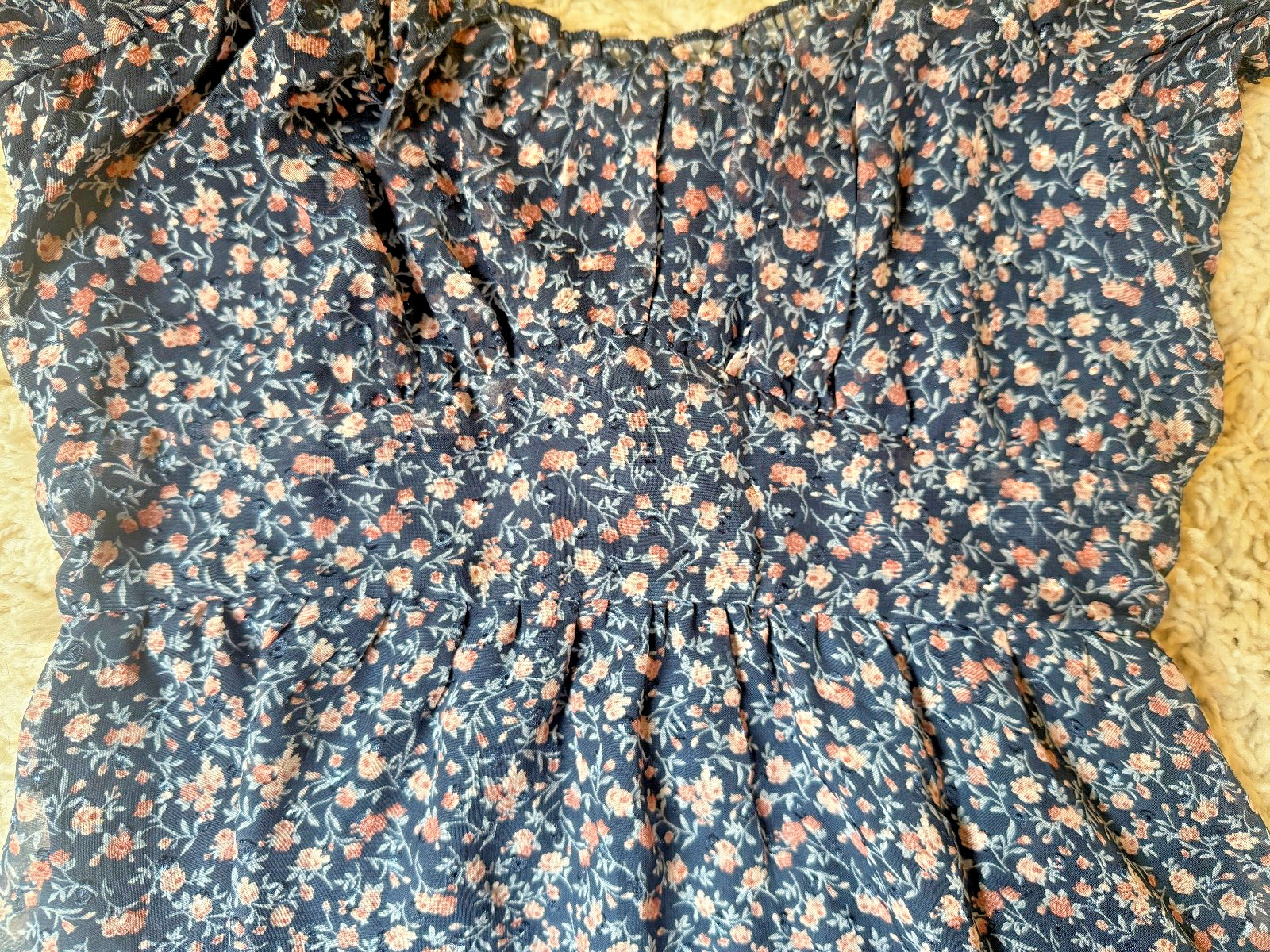 Altar’d State Navy Floral Mini Flowy Sheer Empire WaistDress Boho Cottage chic L