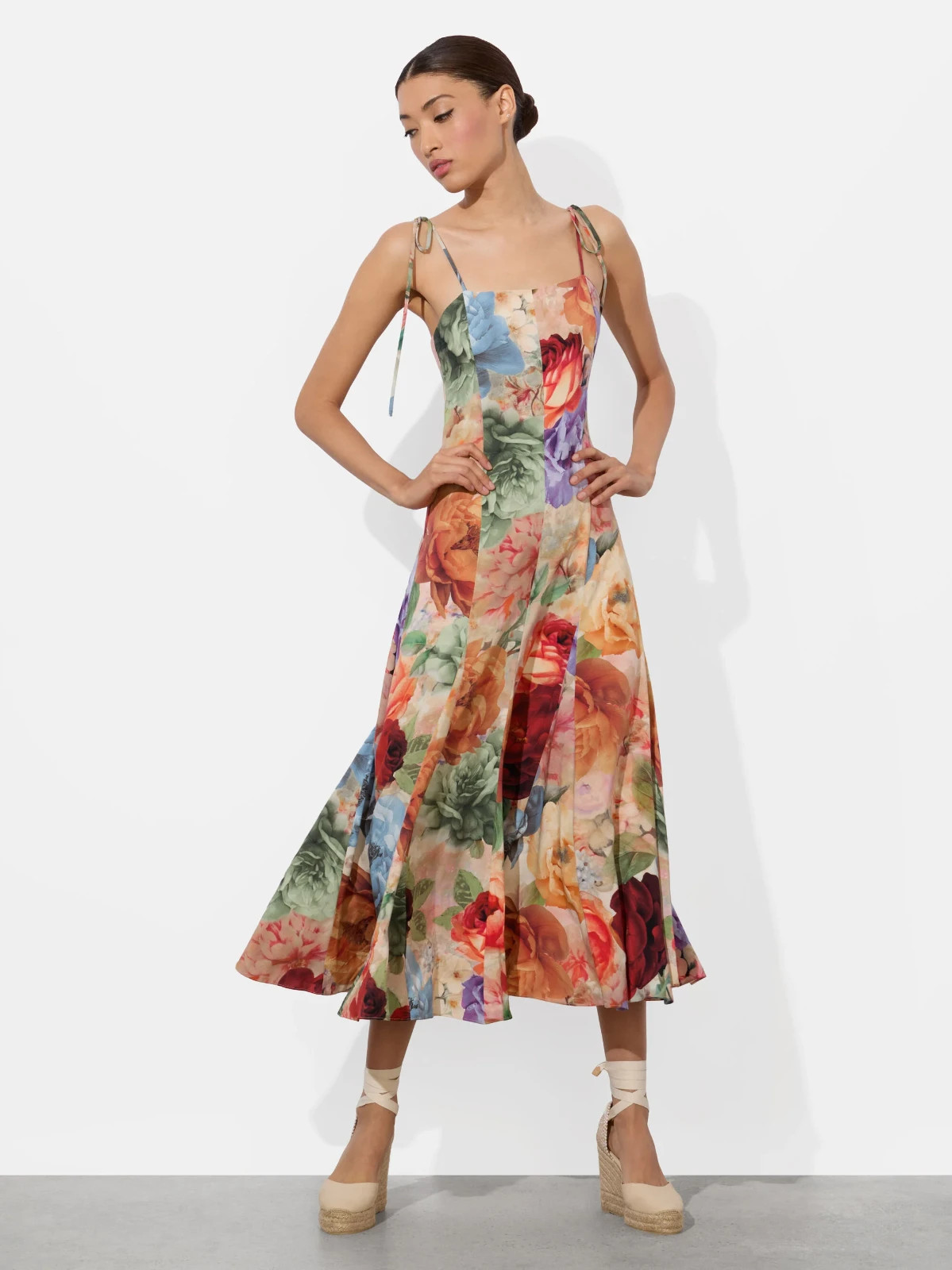 ALICE & OLIVIA (6) JEANETTE PANELED STORM FLORAL MIDI DRESS NWT MSRP$595