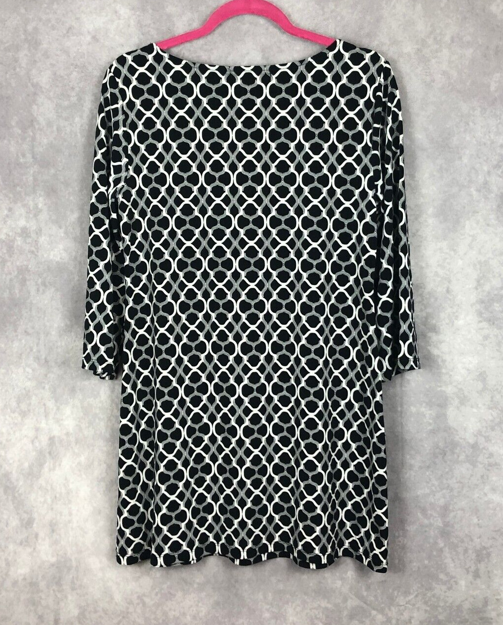 Grayson Shift Dress Womens Medium Black White Geometric Pattern Career Cocktail