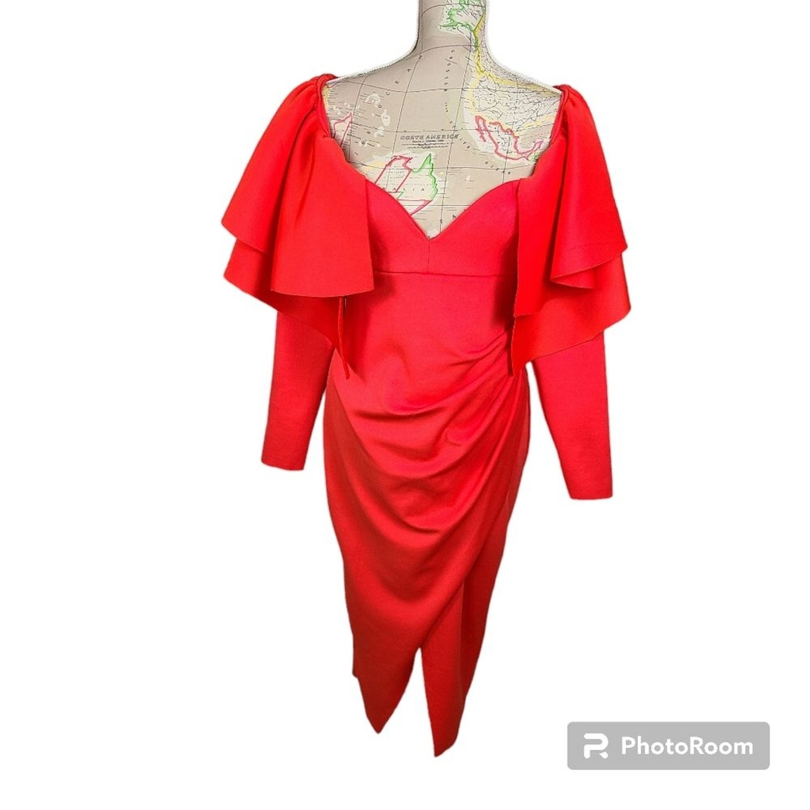 ASOS DESIGN Size 10 Red Orange Dramatic Ruffled Sleeves Open Back Midi Dress NWT