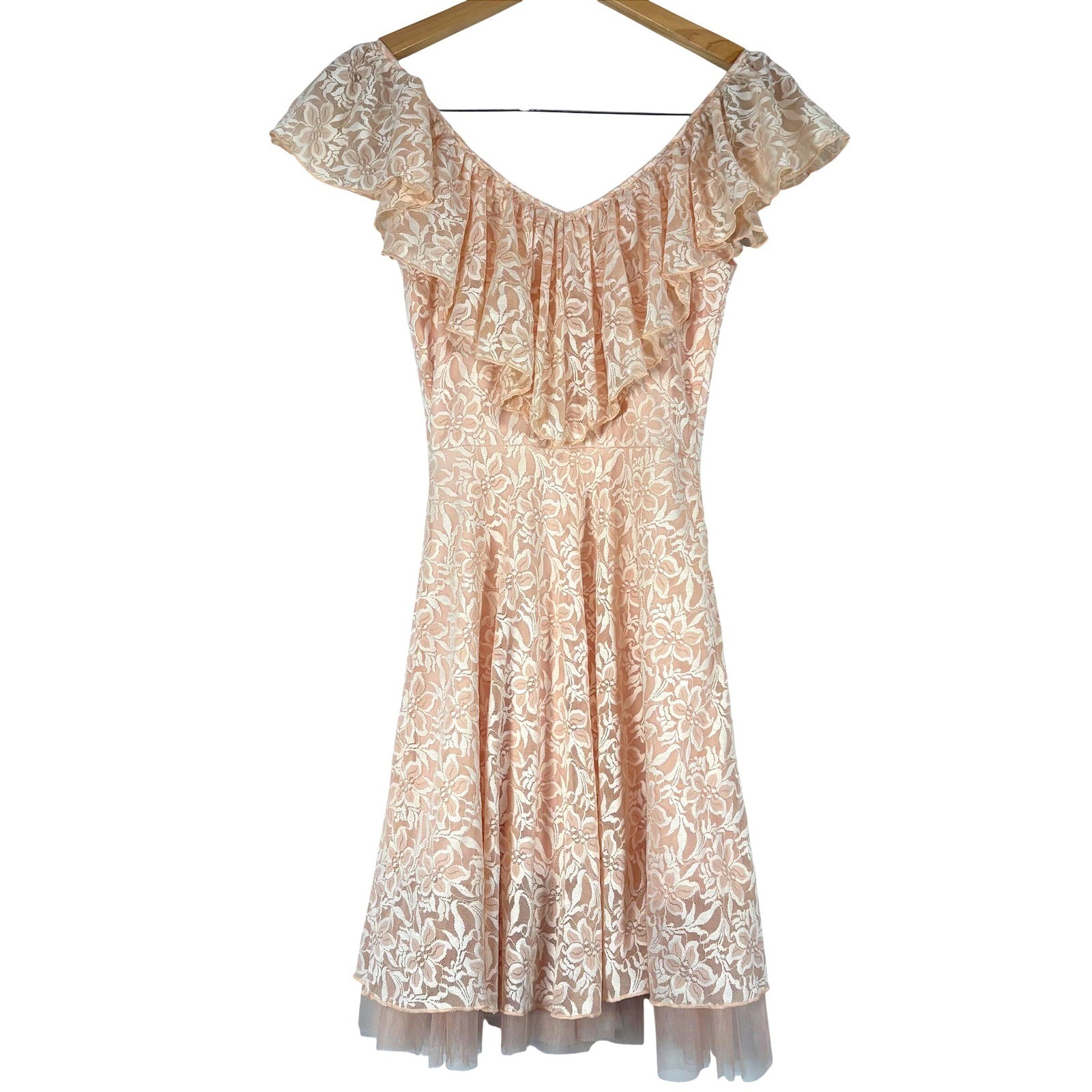 Disney Cinderella Pink Floral Lace Ruffle Back Fit & Flare Dress Small RN111503