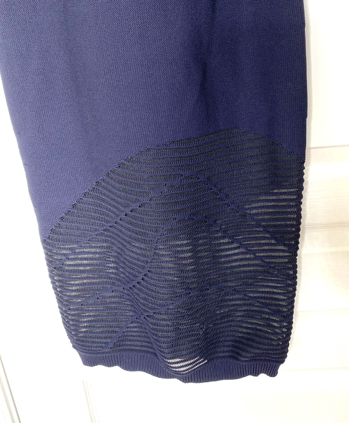 CUSHNIE ET OCHS Dark Navy Halter Mock Neck Stretch Knit Sheer Midi Dress S = 4/6