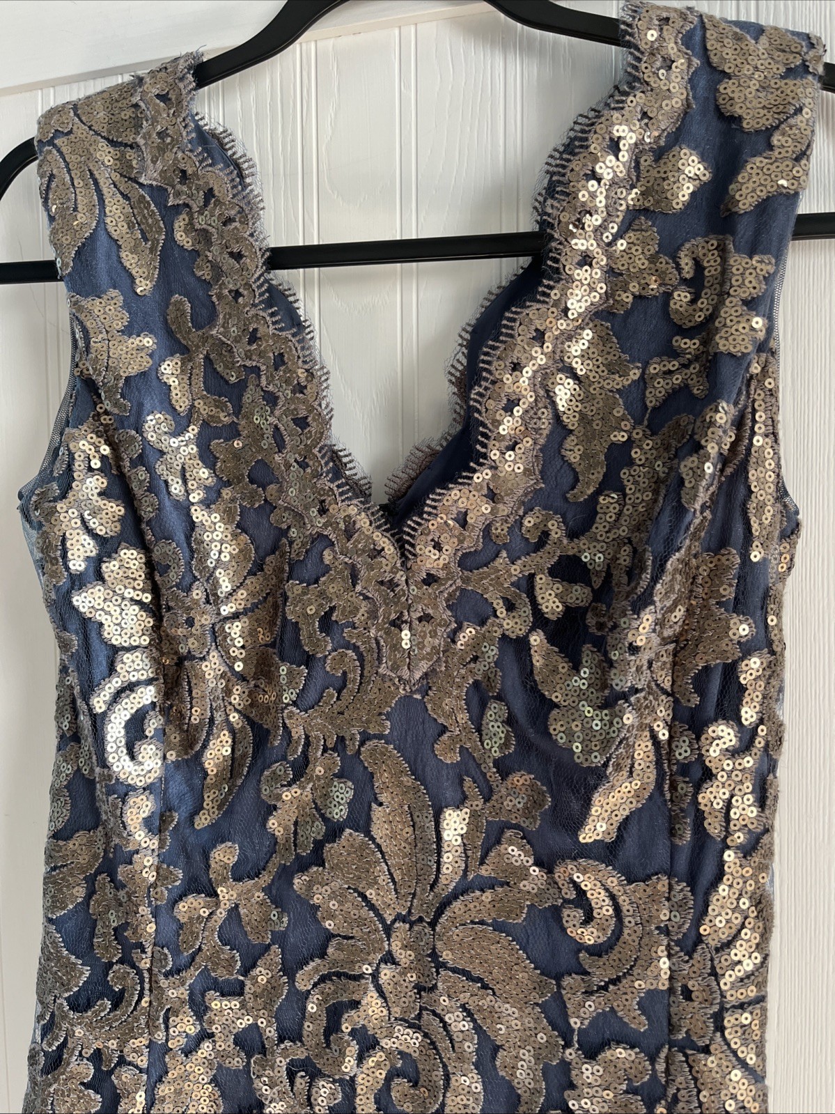 Todashi Shoji Blue Gold Lace Overlay Dress Womens Size 2 Sleeveless Lined