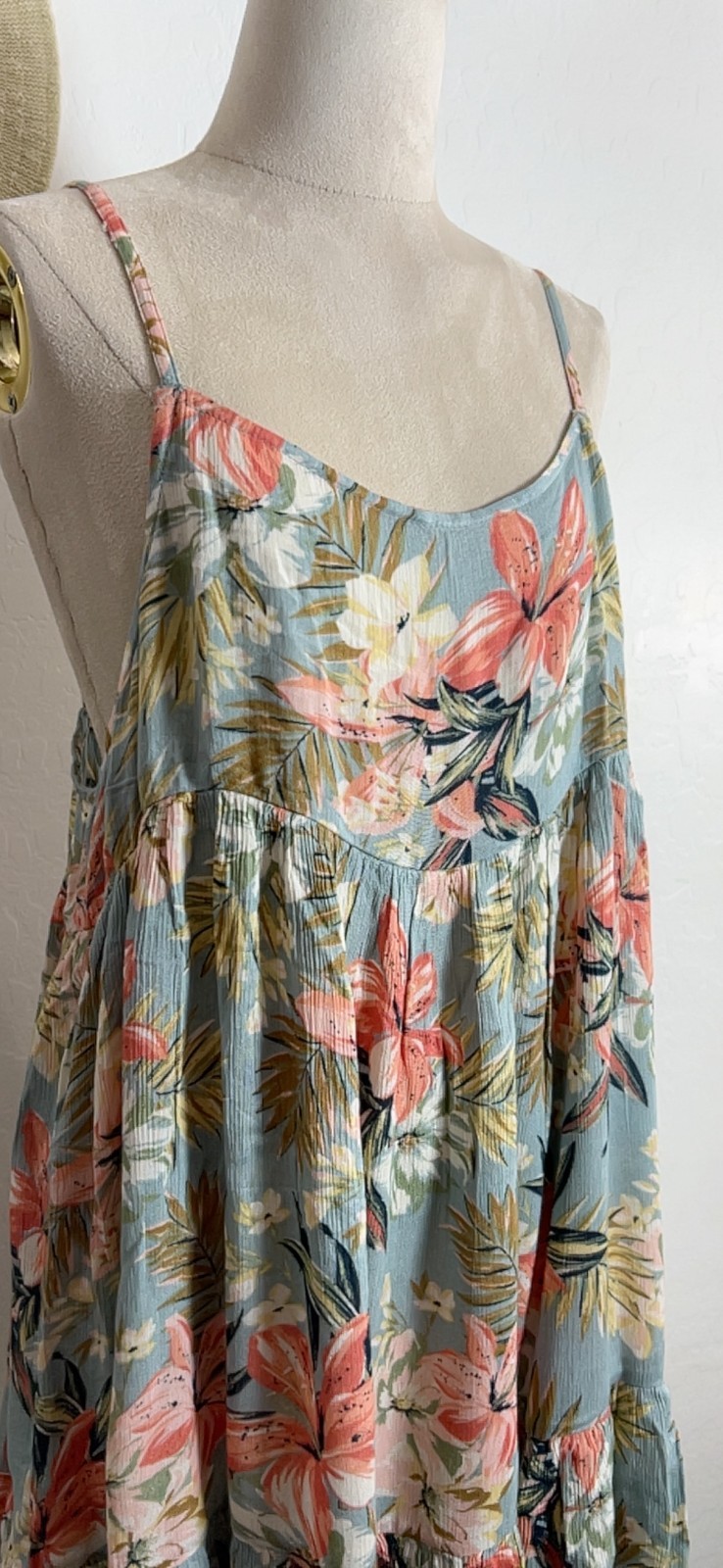 Oneill baby doll tropical floral summer sun dress XL beach resort flowy ruffle