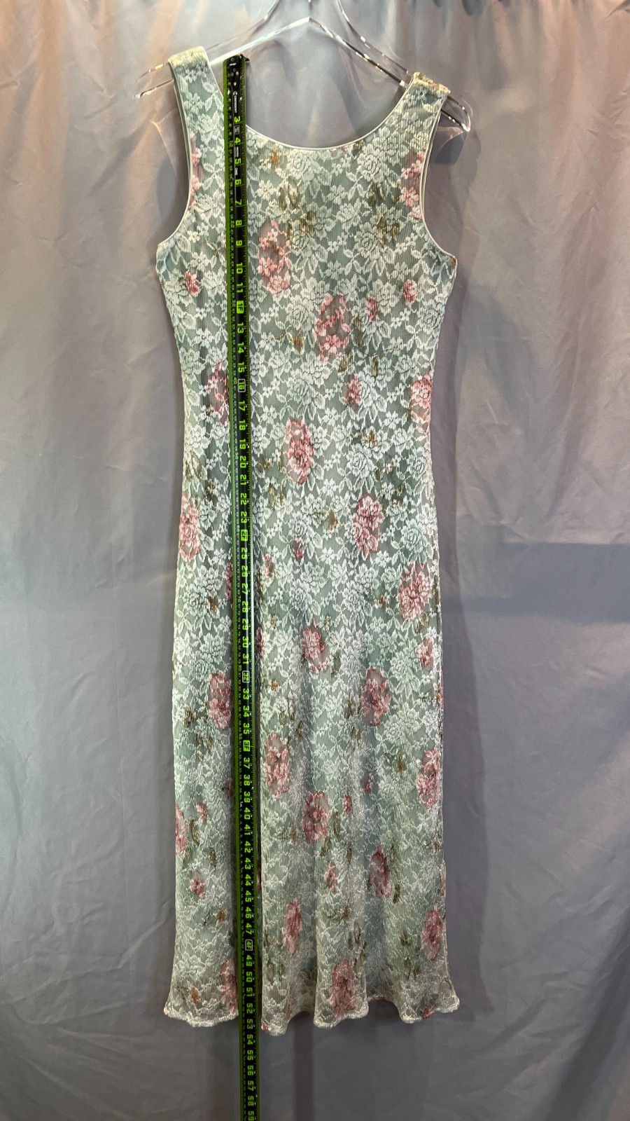 Connected Apparel Maxi Dress Womens 10 Green Floral Lace Sheer Overlay Romantic
