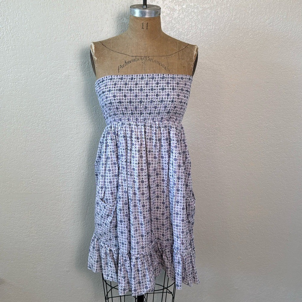 Delia*s Juniors Medium Bandeau Ruched Dress With Pockets Ruffle Bottom Stretchy