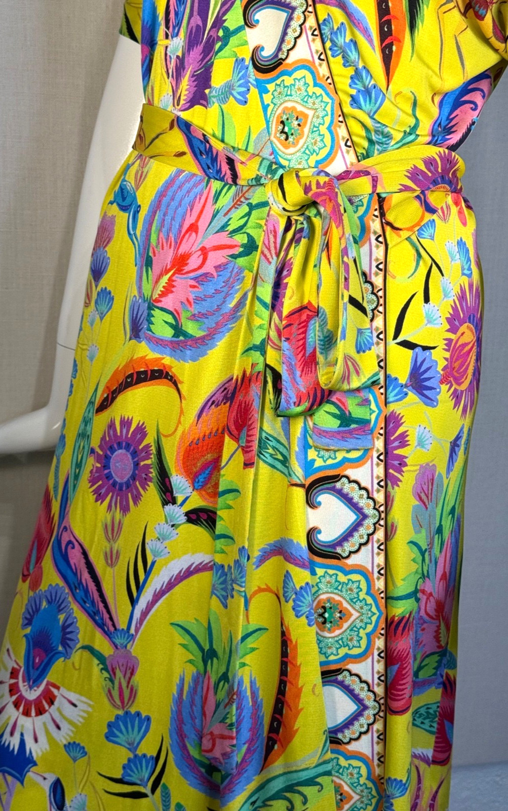 ETRO Milano SILK JERSEY Yellow Print Wrap Dress SIZE IT46 US10 , S/S 2018 NWOT