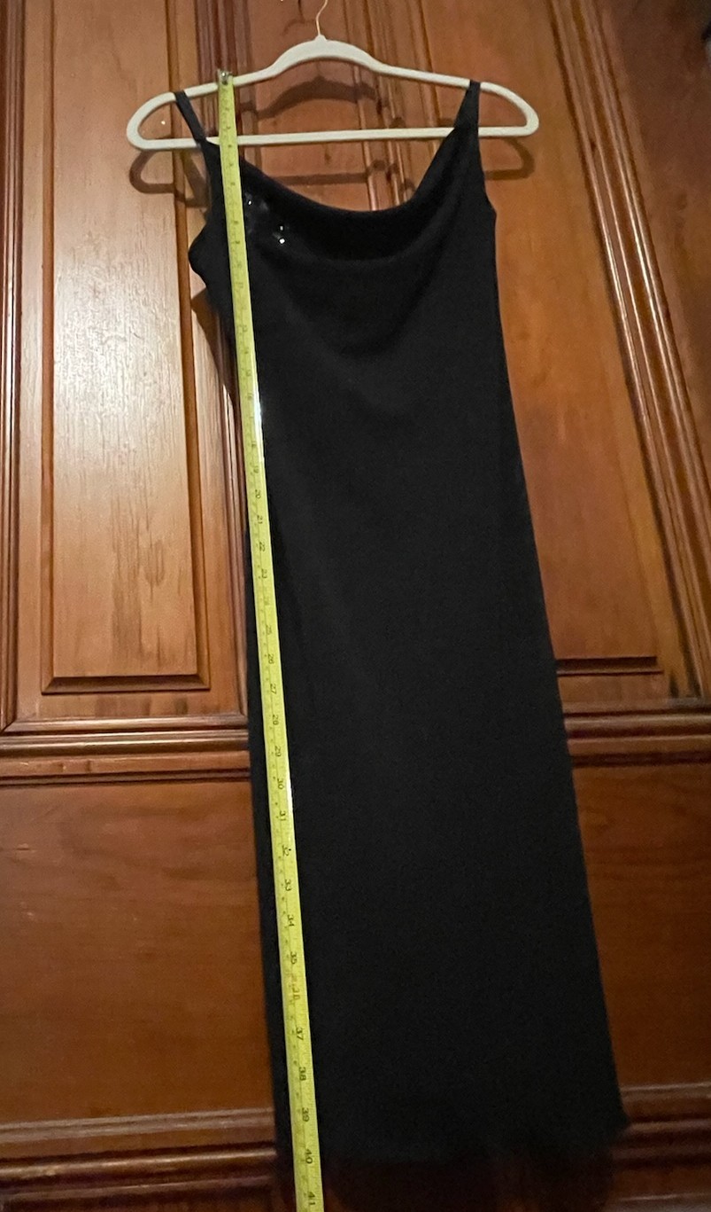 ESPRIT Black Slip Dress (SMALL) Vintage Y2K Stretch Elastic Straps Sequin Flower