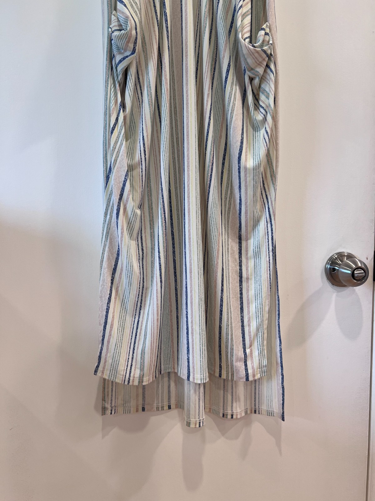 BCBGeneration Blue White Striped Draped Mini Dress Faux Wrap Bodycon Medium Chic