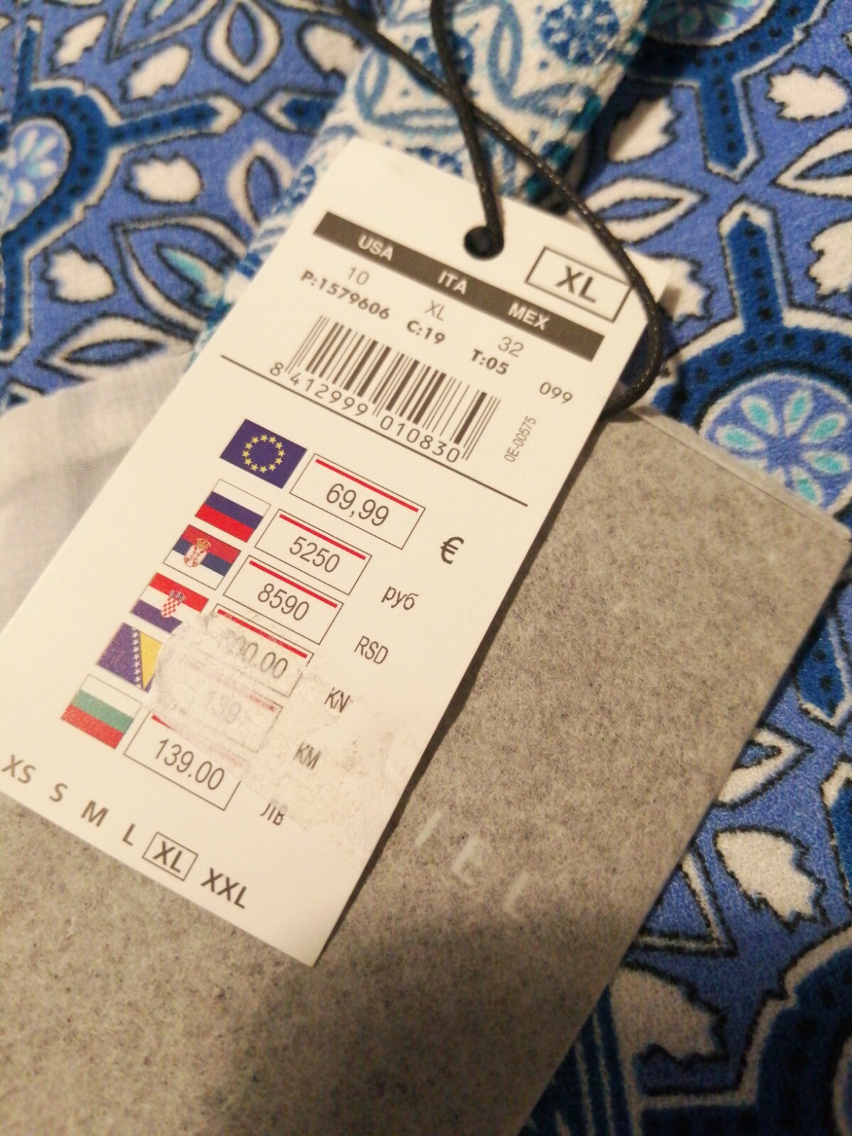 Cortefiel Blue Pattern Tunic Dress Size 14