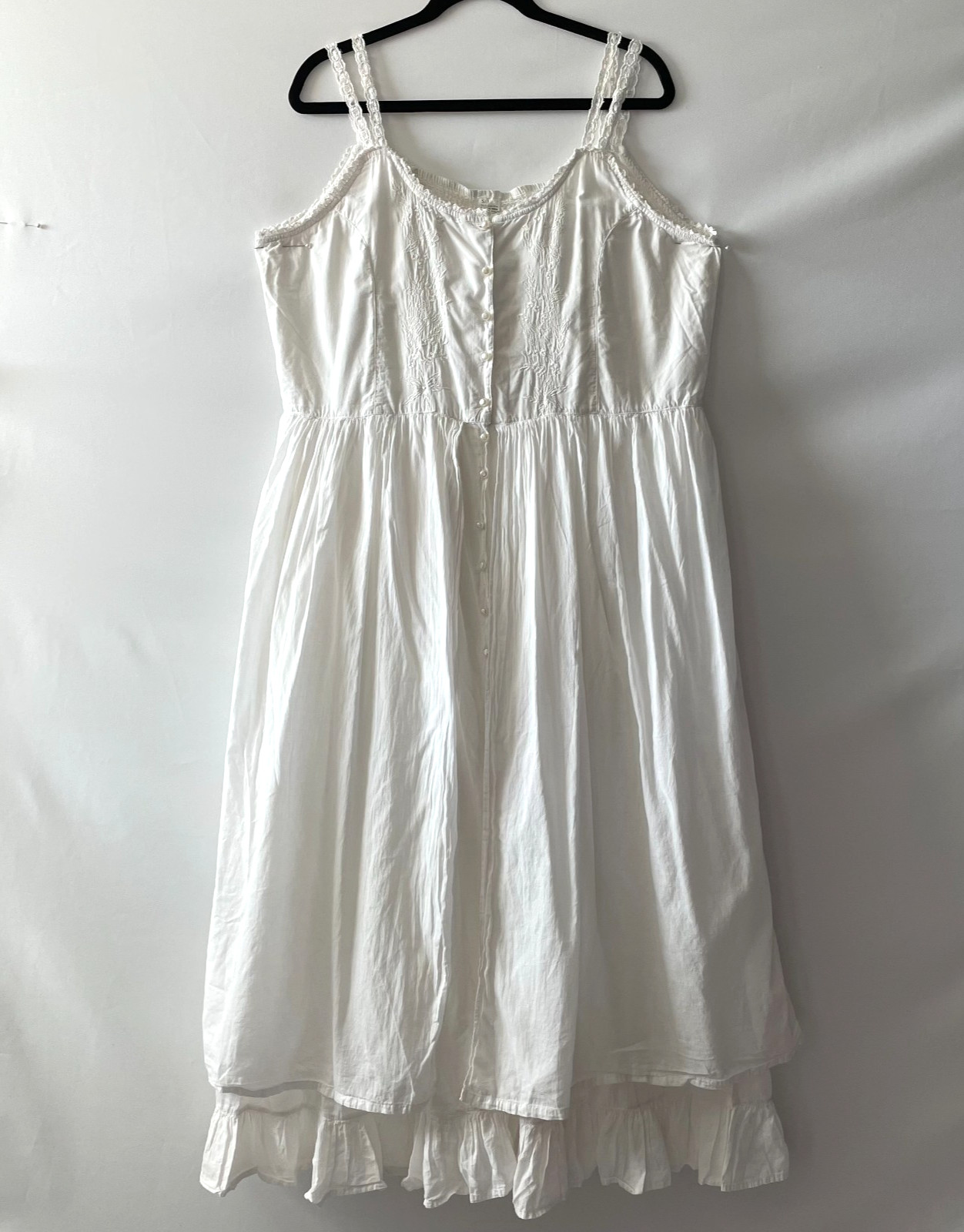 Unbranded White Embroidered Sleeveless Layered Ruffle Hem Sundress Free Size