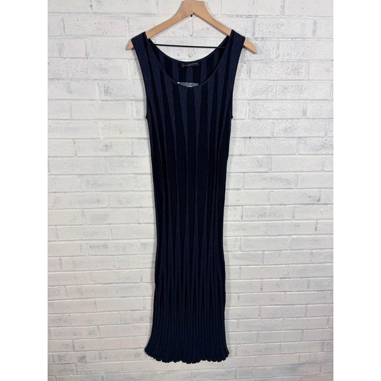 Peruvian Connection Andalucia Dress Women L Smoke Blue Ribbed Knit Maxi