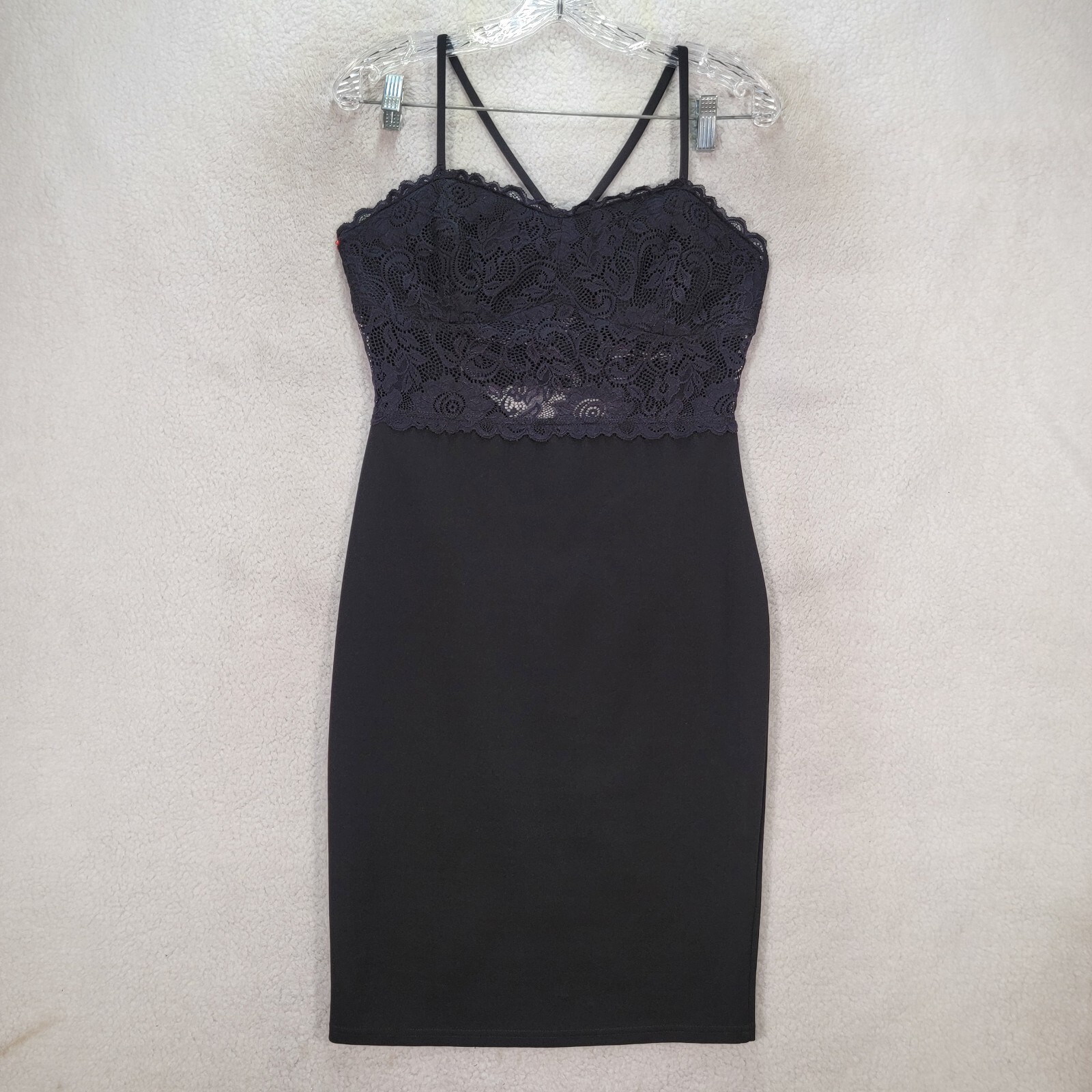 Black Floral Lace Sheer Bustier Cut Out Bodycon Sexy Dressy Womens Dress Size L