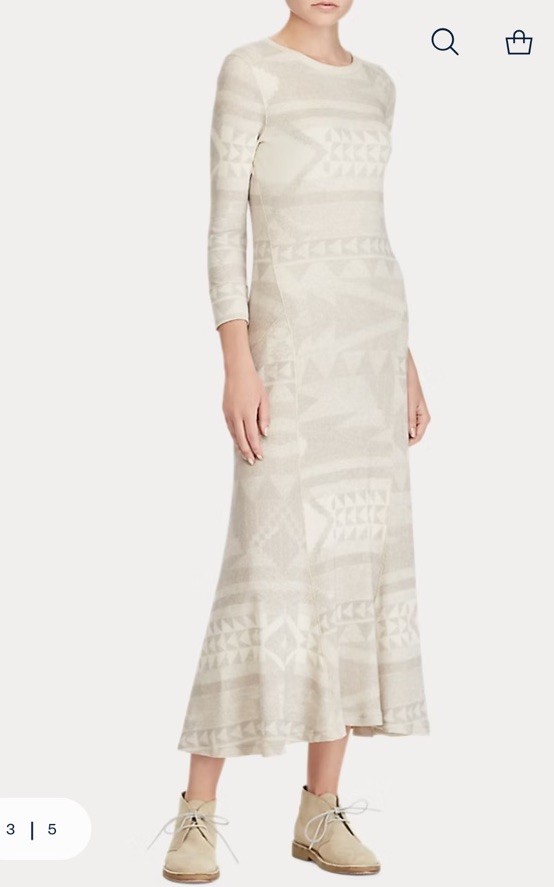 Polo Ralph Lauren Fair Isle Maxi Dress Women’s Large Cream Waffle Knit Thermal L