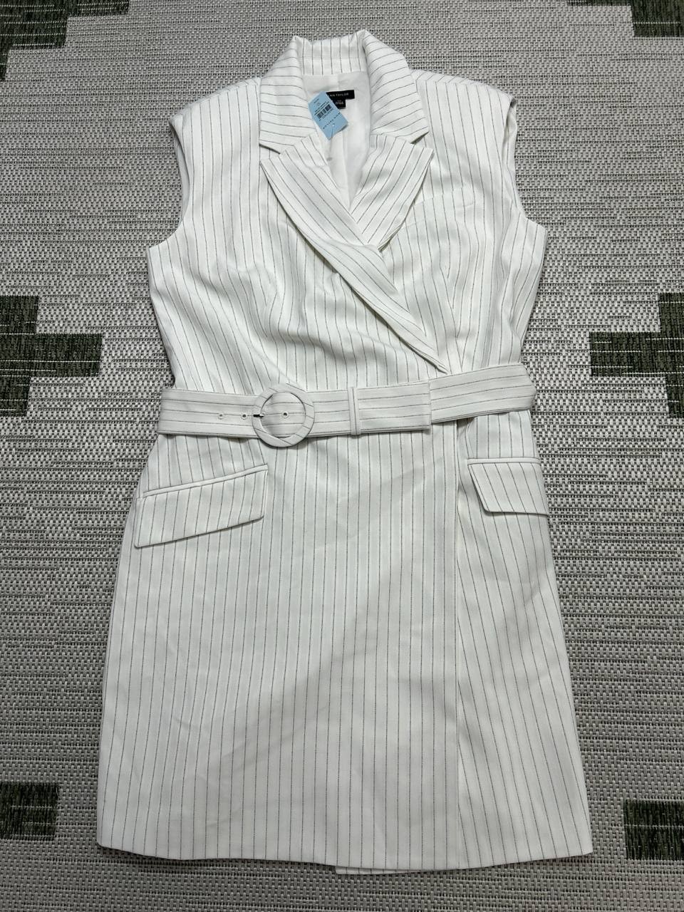 Ann Taylor Dress Womens 10 Petite White Belted Blouson New