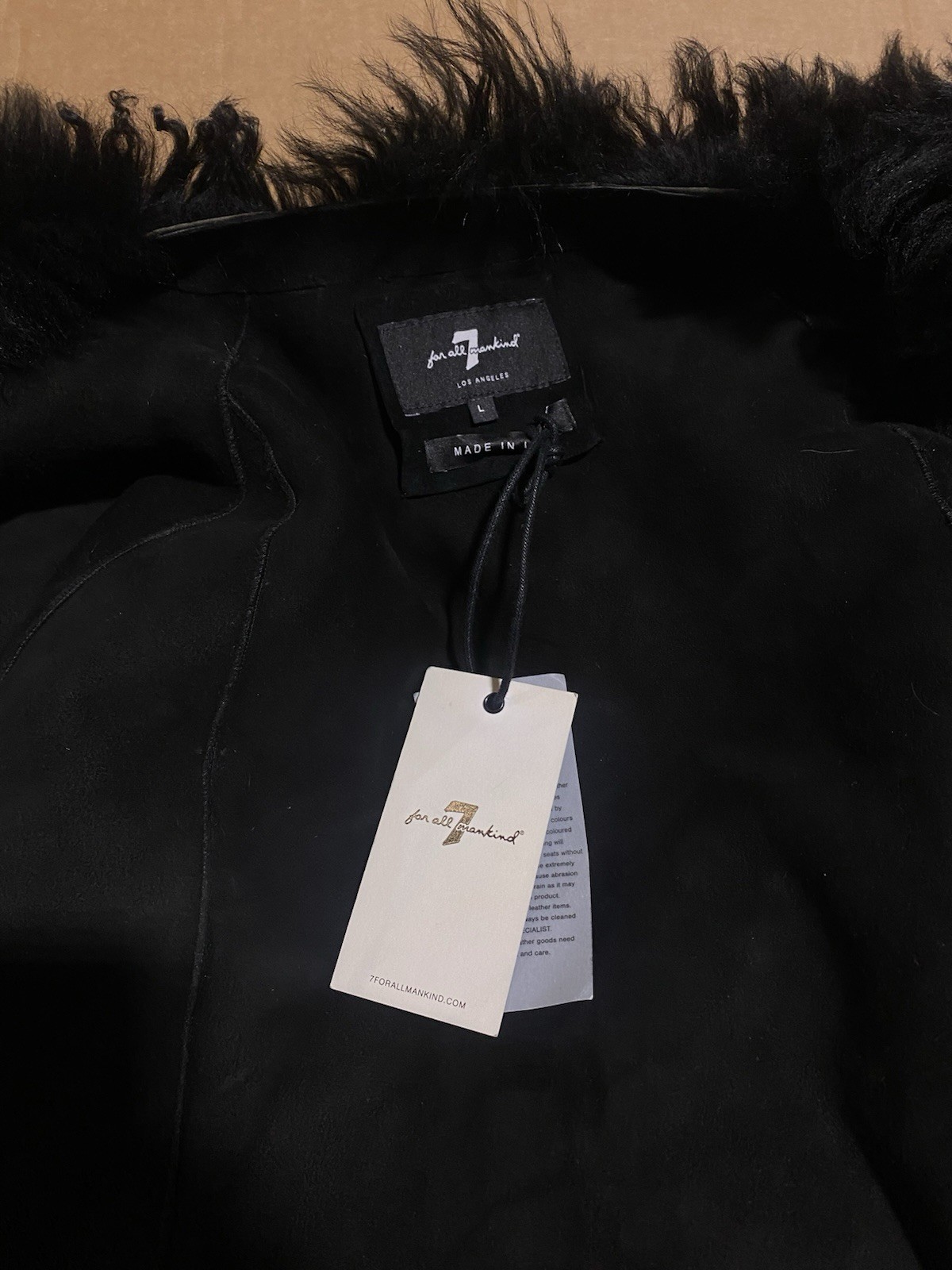 7 FOR ALL MANKIND SHEARLING FUR JACKET BLACK LARGE