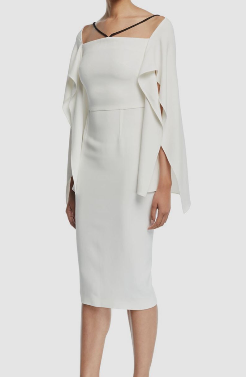 $1150 Roland Mouret Women’s White Silk Fenland Flutter-Sleeve Dress Size M/L