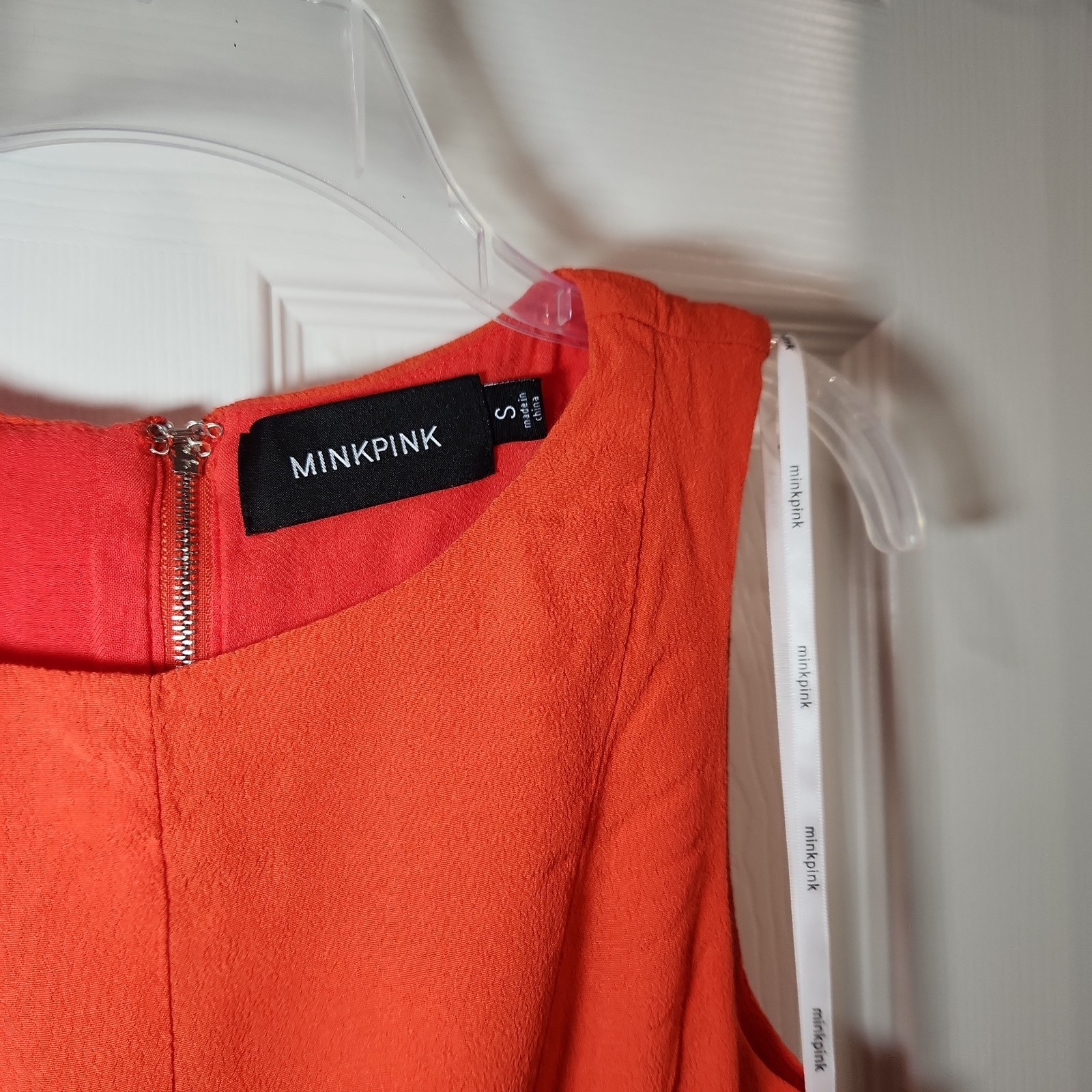 MINKPINK Orange Sleevless Mini Skater Dress Pleated Ruched Waist Womens Size S