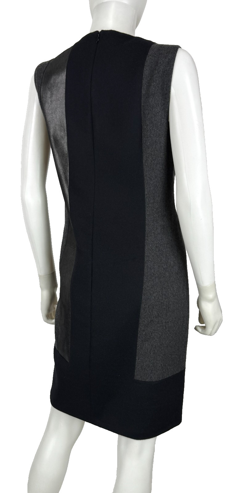 $3K Akris Wool Angora Leather Panel Shift Dress 10 US 46 IT 40 D M Black Gray