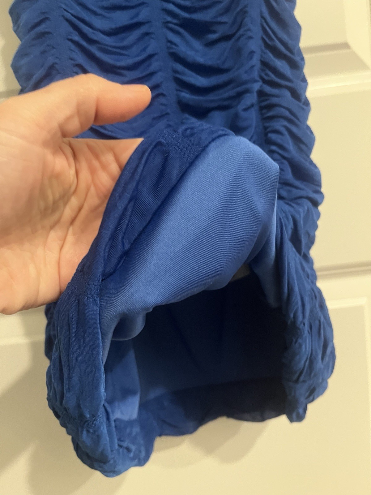 Windsor Blue Ruched Mesh Lined Open Back Spaghetti Strap Mini Dress L
