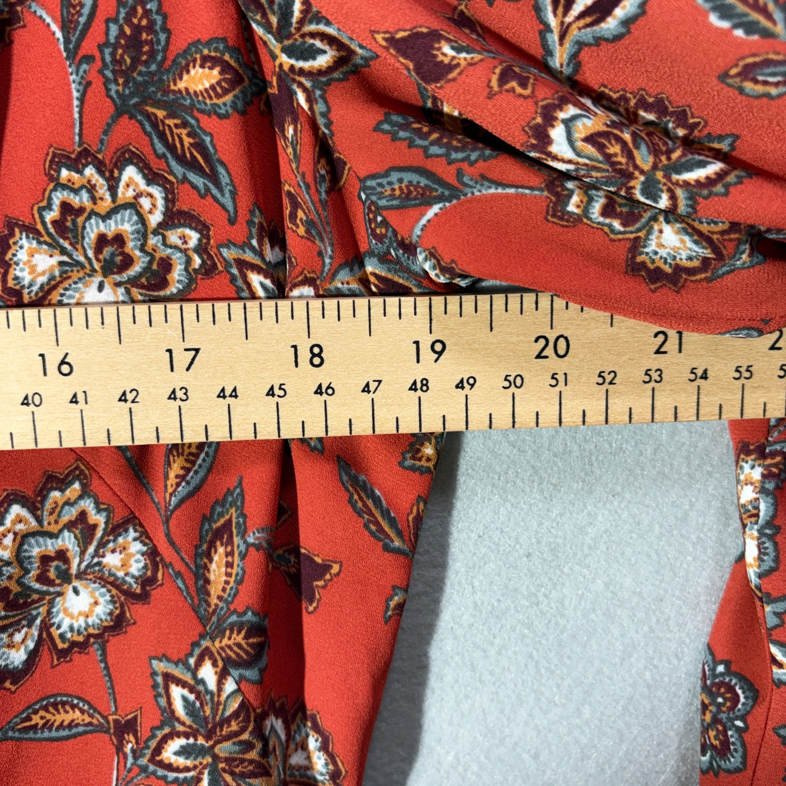 LOFT Womens 14P Rust Floral Ruffle Neck Long Sleeve Button Front Dress Petite EX