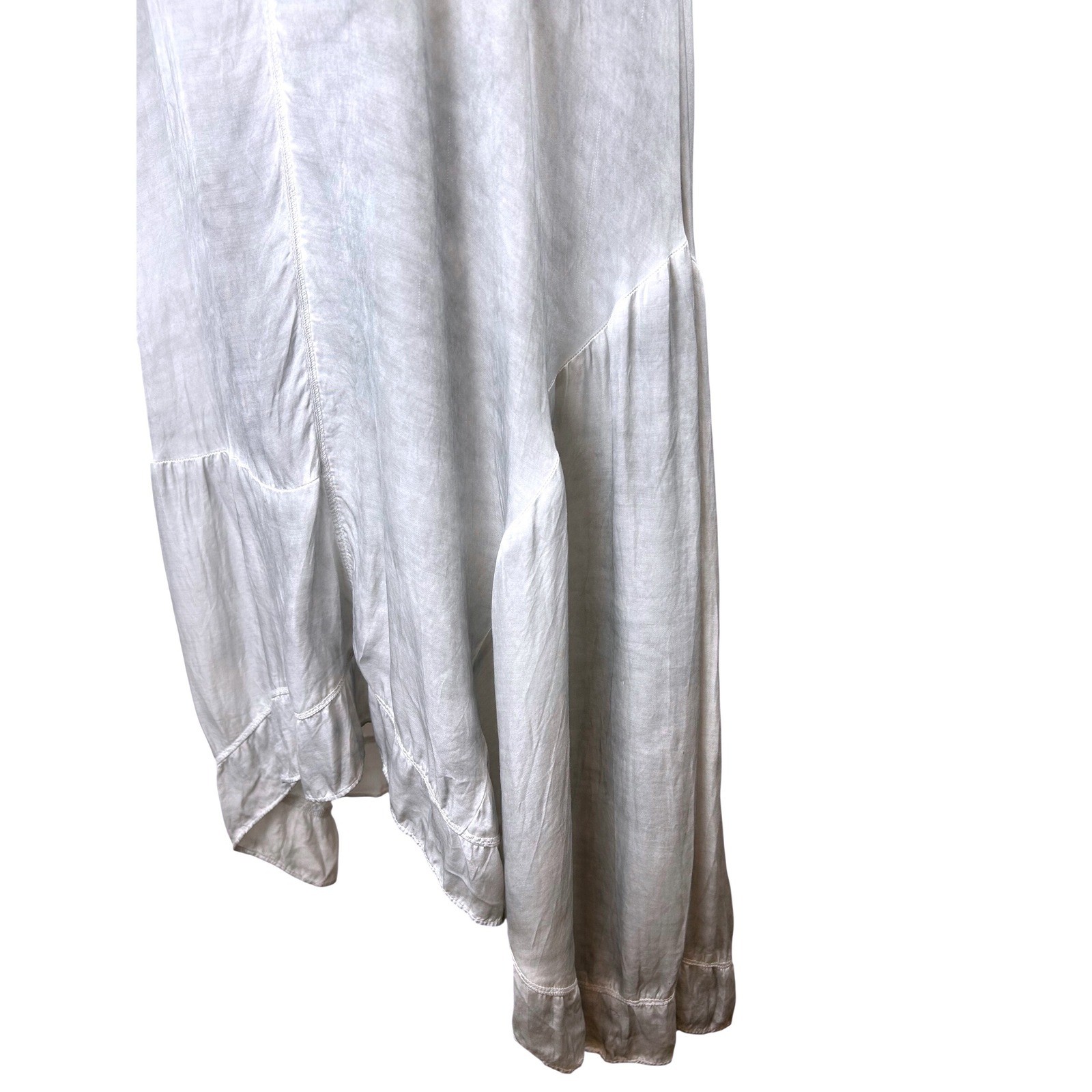Heather Asymmetrical Ruffle Hem Grey Blue Wash Midi Dress Womens Medium