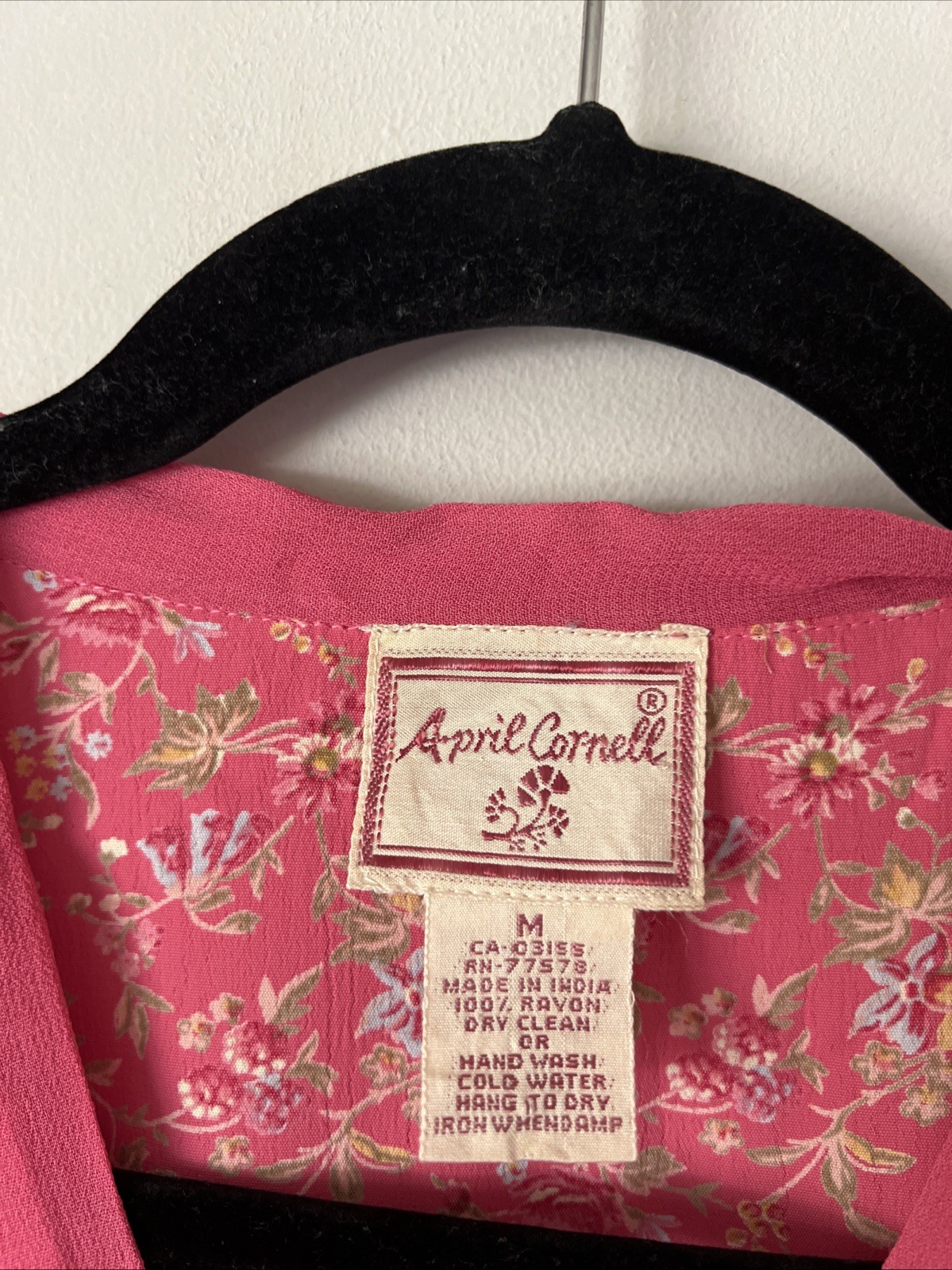 Vintage April Cornell Pink Raspberry Floral Sleeveless Wrap Dress Size M Rayon