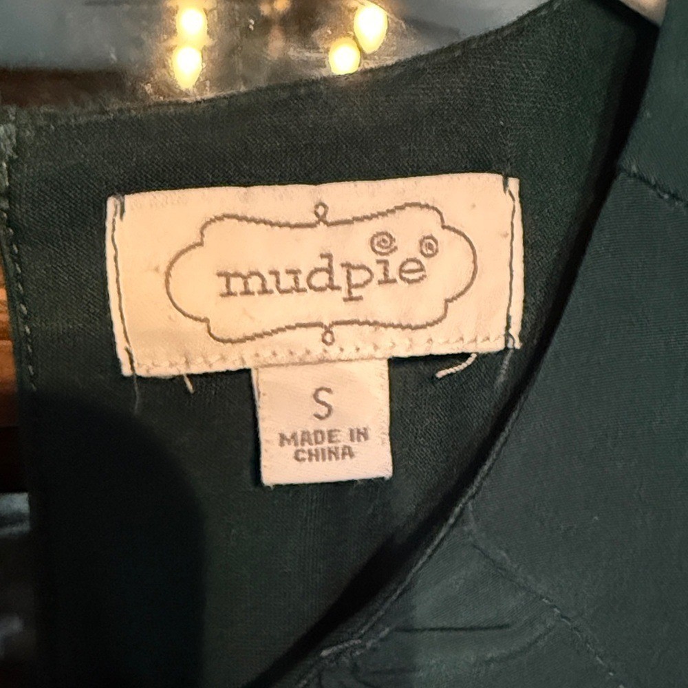 Mud Pie Forest Green Long Sleeve Tie Cuff Drop Waist Shift Dress Small