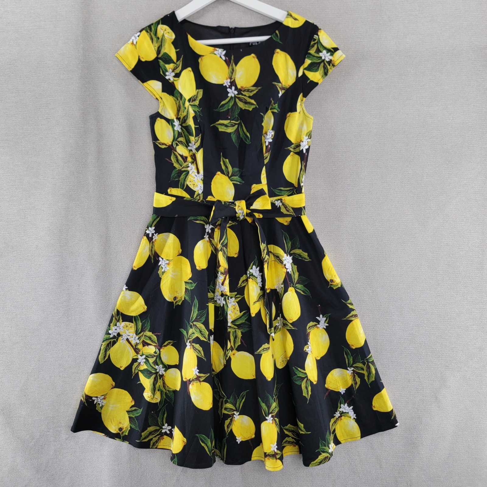 Pukavt Women Dress Lemon Print Retro Fit & Flare Rockabilly Midi Size Medium