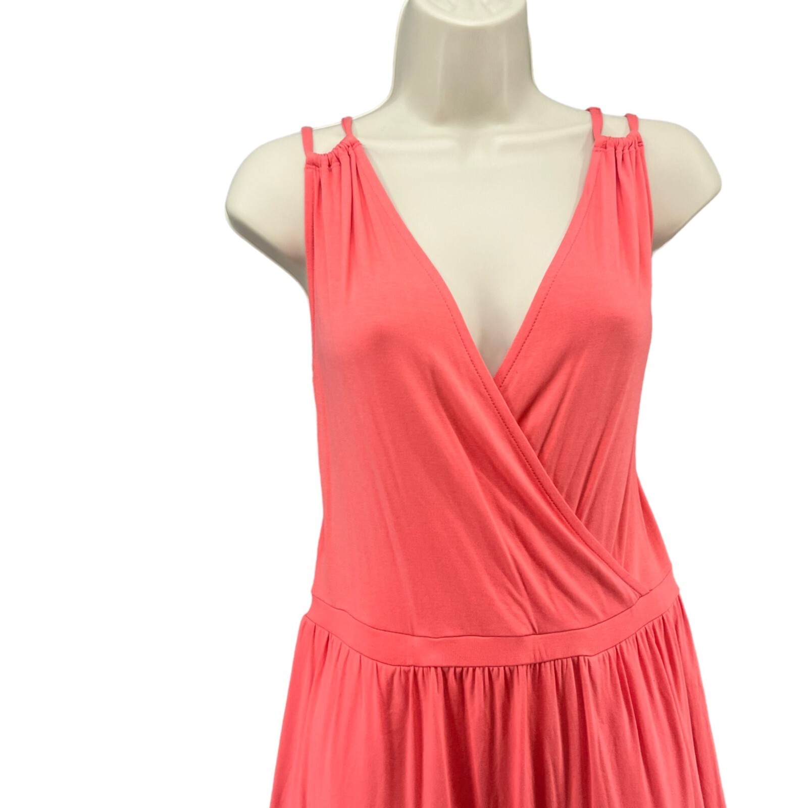 Banana Republic Goddess Dress Light Coral Cross Front Sleeveless Faux Wrap Sz M