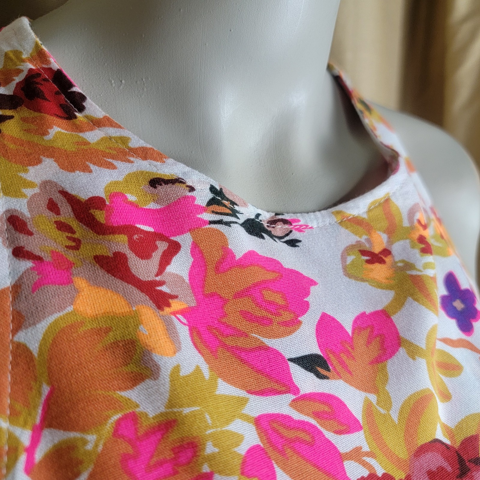 Natural Life Floral Back Button Linen Feel Dress Size M