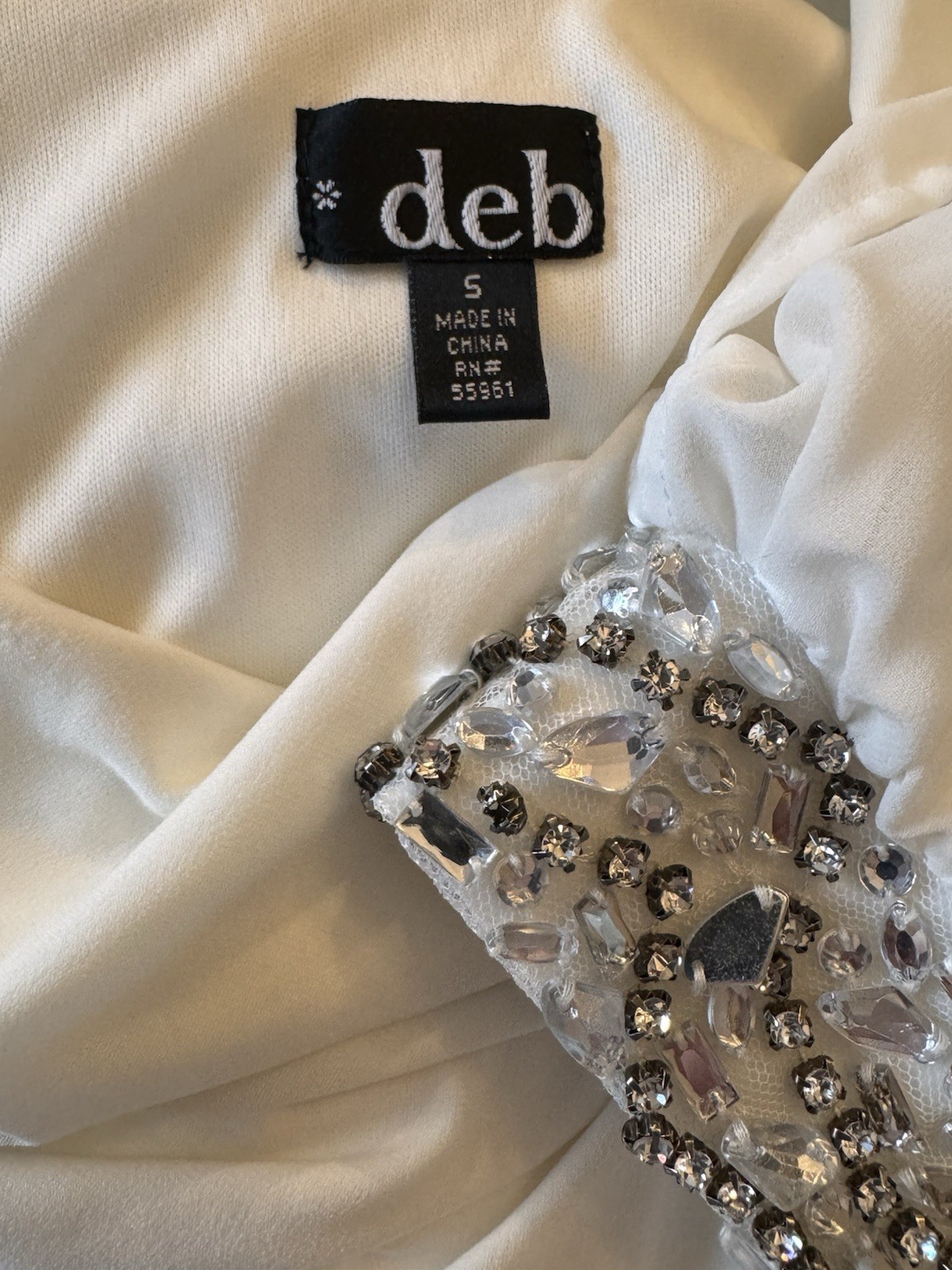 deb White One-Shoulder Ruched Mini Bodycon Beaded Cuff Dress S