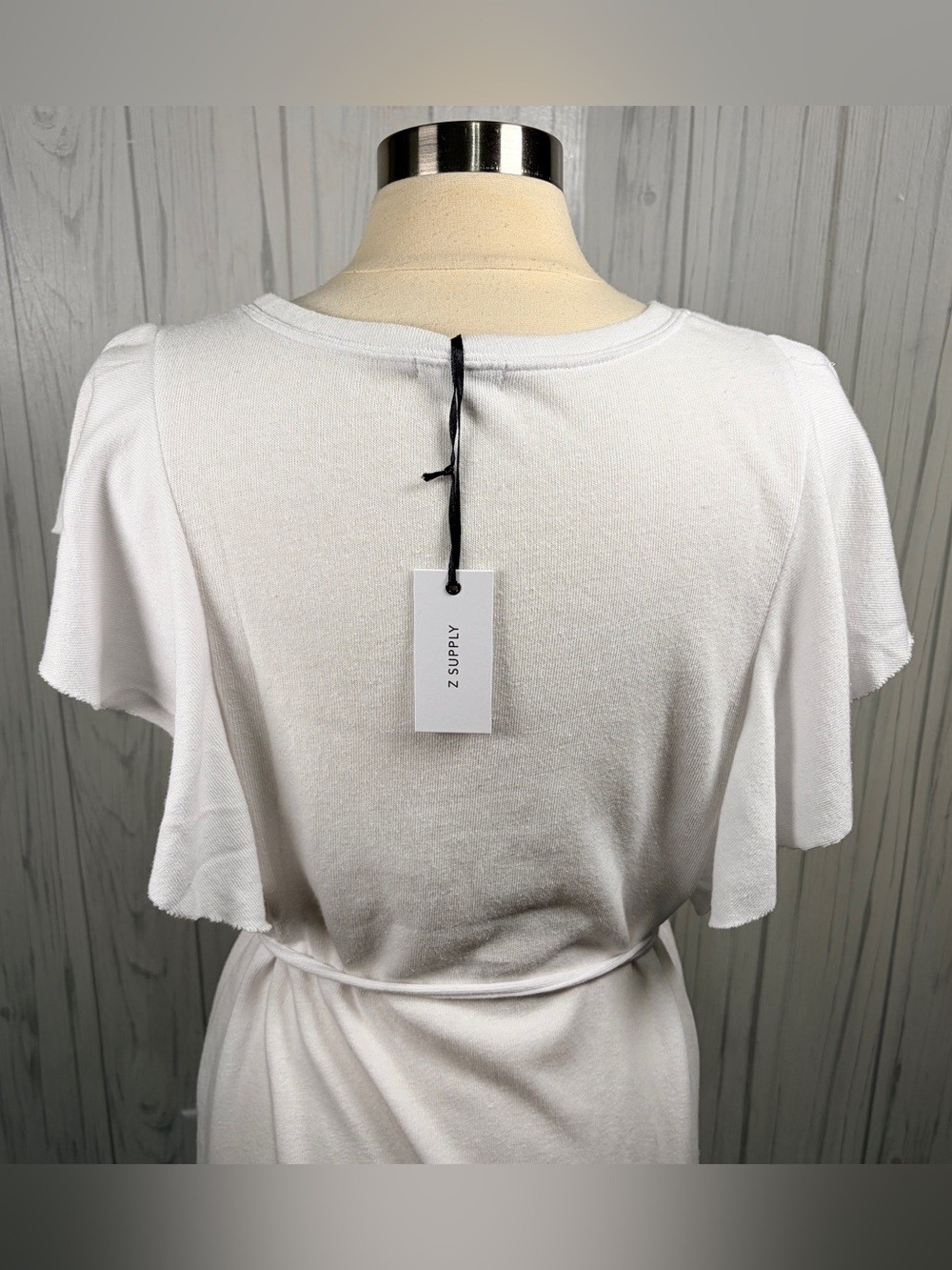 NWT Z SUPPLY The Capri Flutter Sleeve Stretch Terry Mini Dress in White, Large