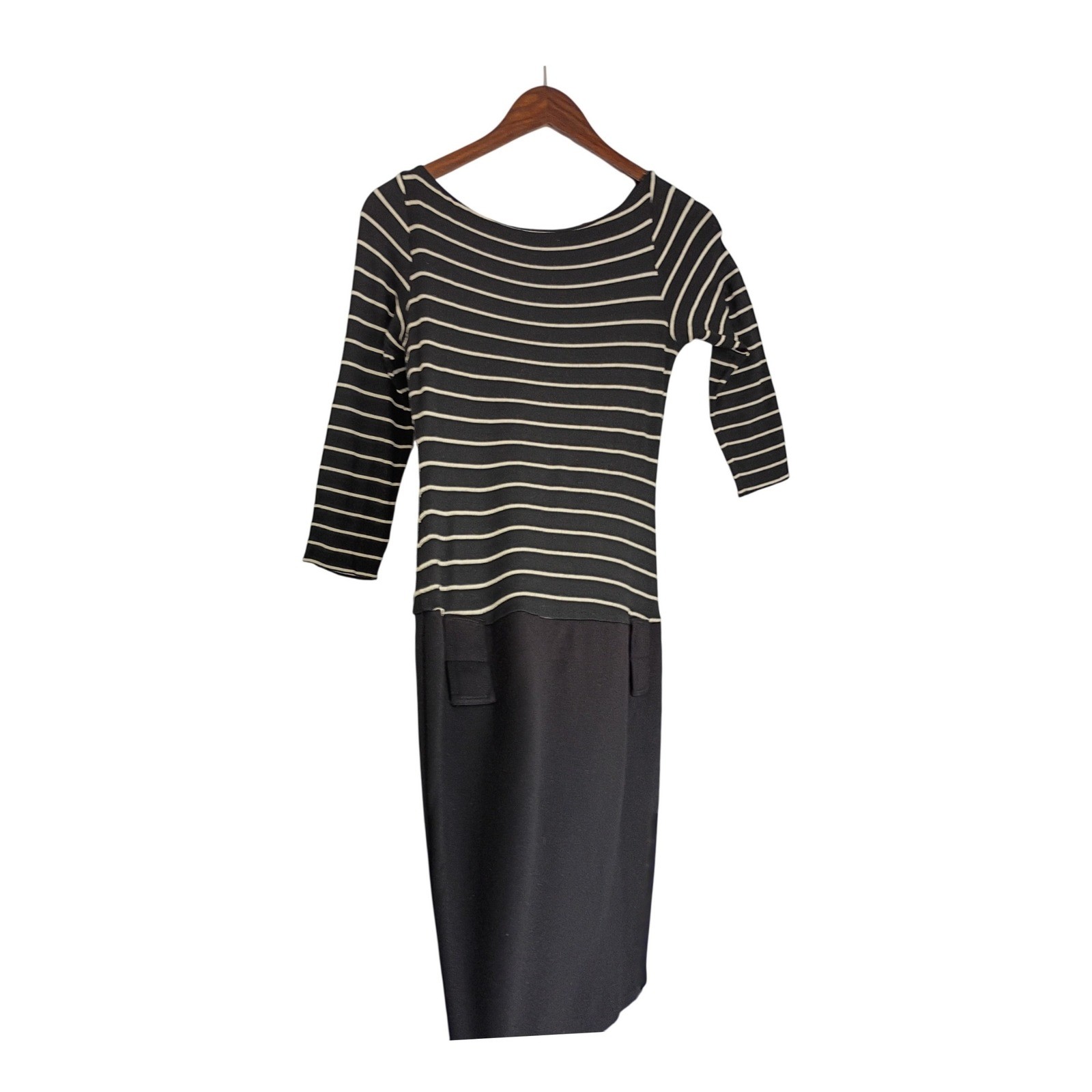 Bailey 44 Nautical Striped Sheath Dress Black Cream 3/4 Sleeve S USA $178