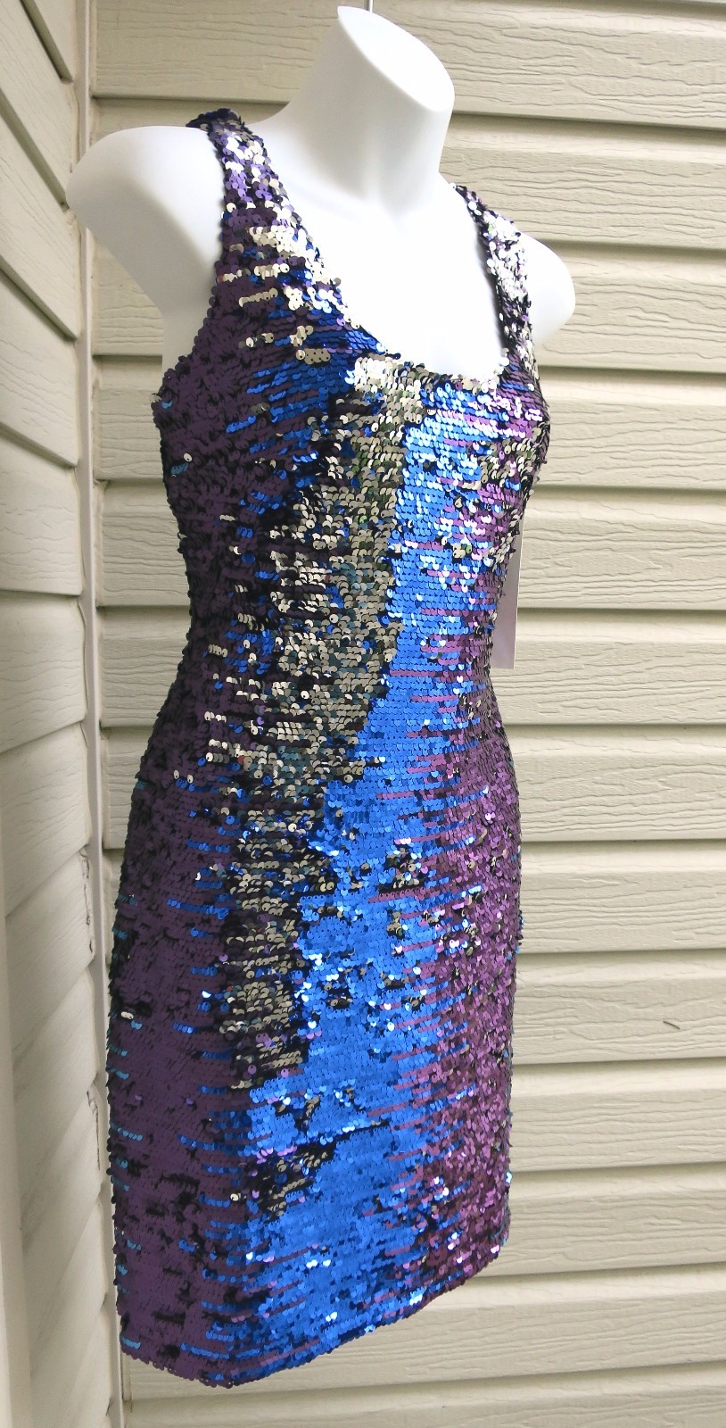 BOSTON PROPER Size 4 Ombre Sequin Tank Party Cocktail Dress Aqua Blue Purple NWT