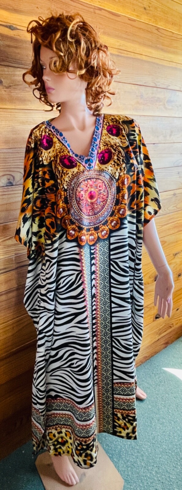 SHORE DRIVE NWT Leopard ZEBRA PEARLS Print CAFTAN O/S