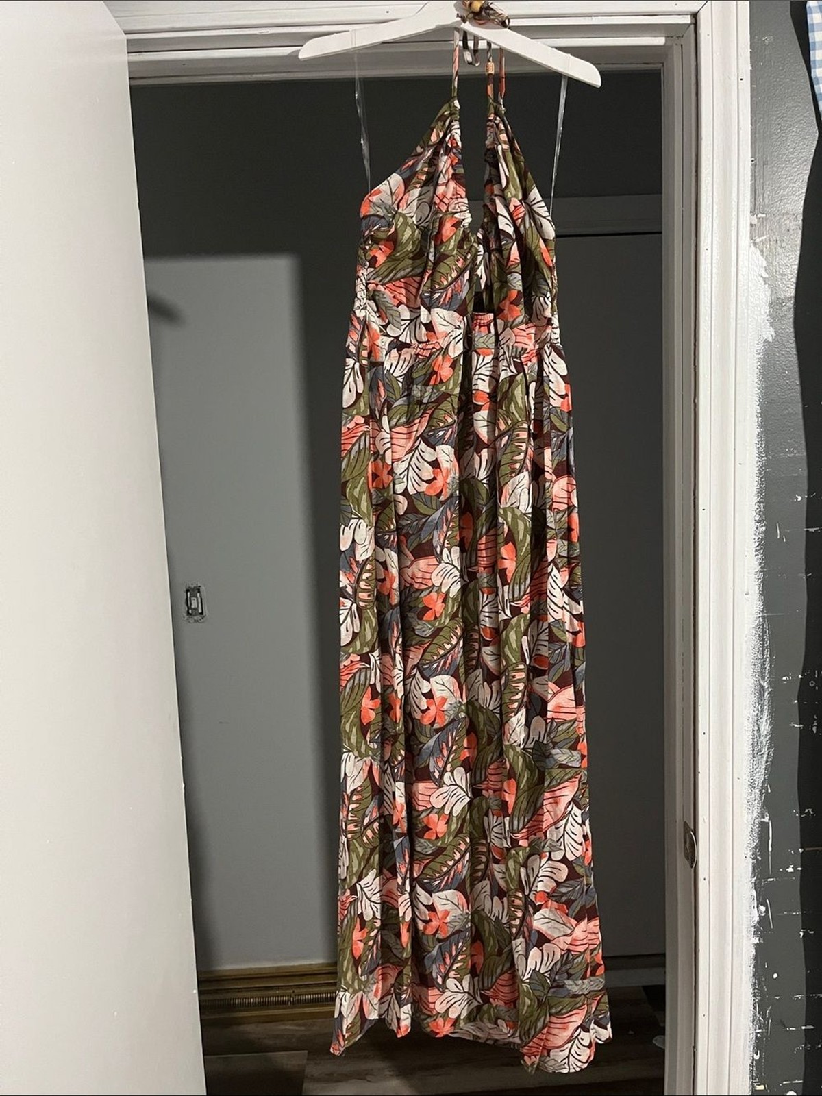 wild fable Tropical Halter Maxi Dress in Olive, Coral & Cream