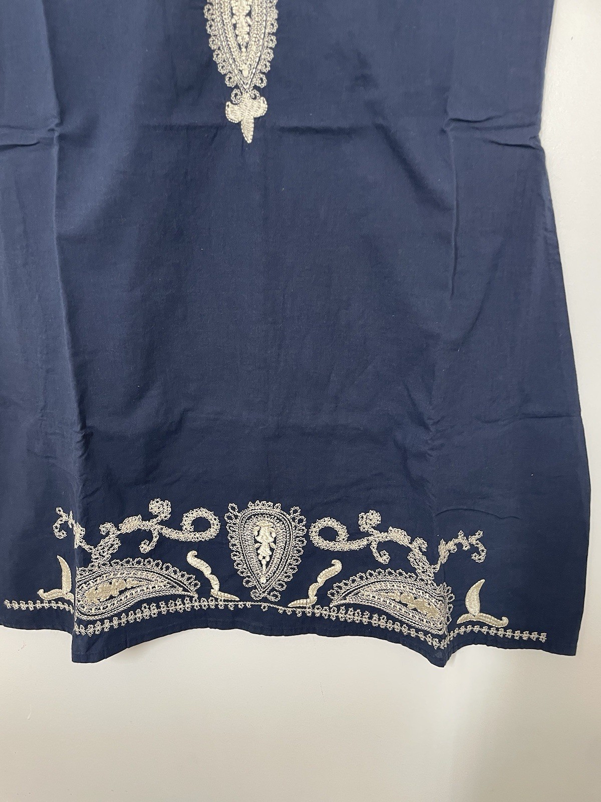 Cute Options Womens Medium Embroidered Paisley Blue Ivory Sleeveless Tank Dress