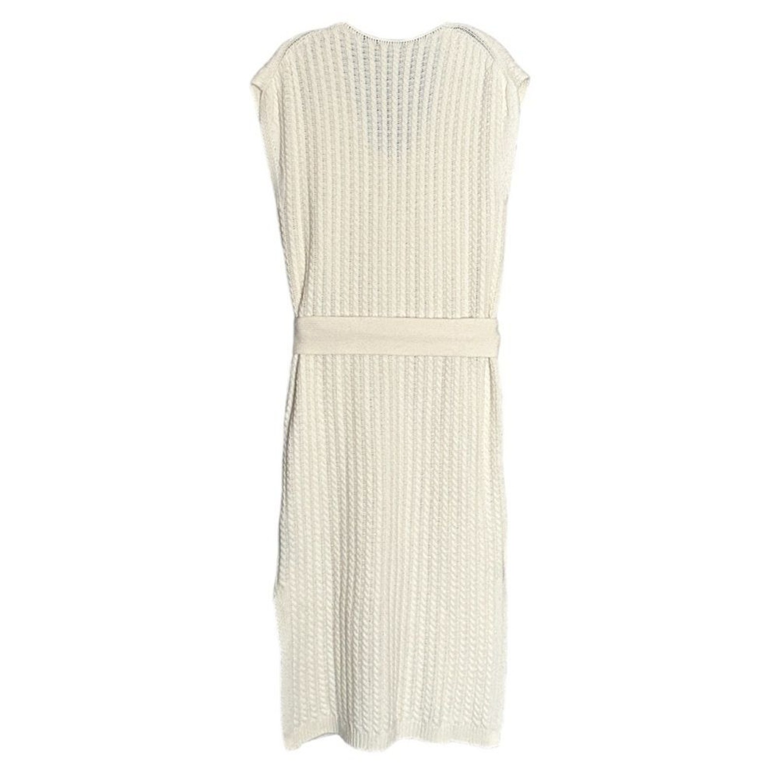 Massimo Dutti Ivory Cable Knit Sweater Dress S NWT Tie Waist Wool Cashmere Blend