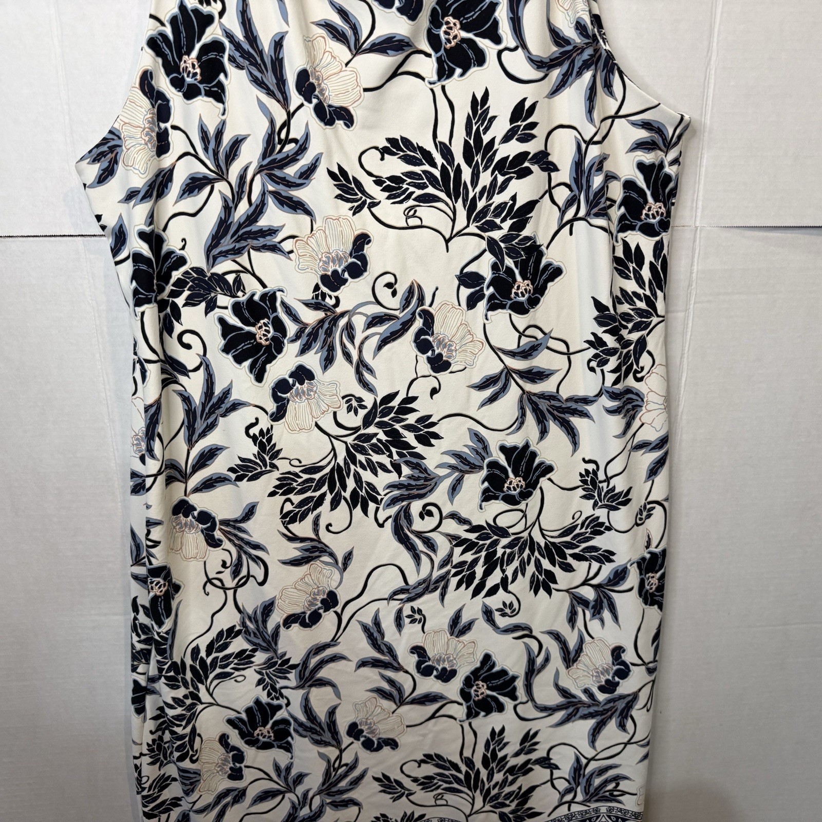CHARTER CLUB SIZE Xl STRETCH KNEE LENGTH SHEATH DRESS Black Floral On Cream