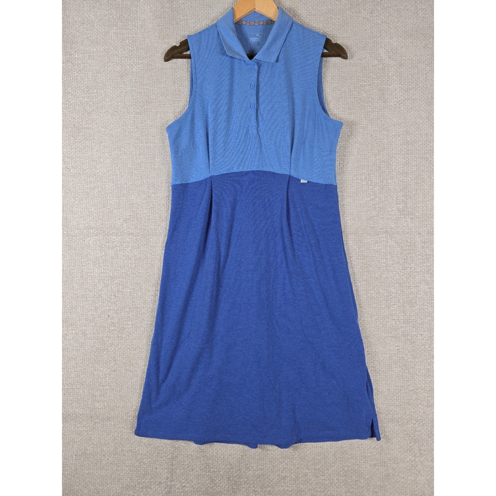 Puma Womens Blue Colorblock Sleeveless Polo Dress Size M Athletic Casual