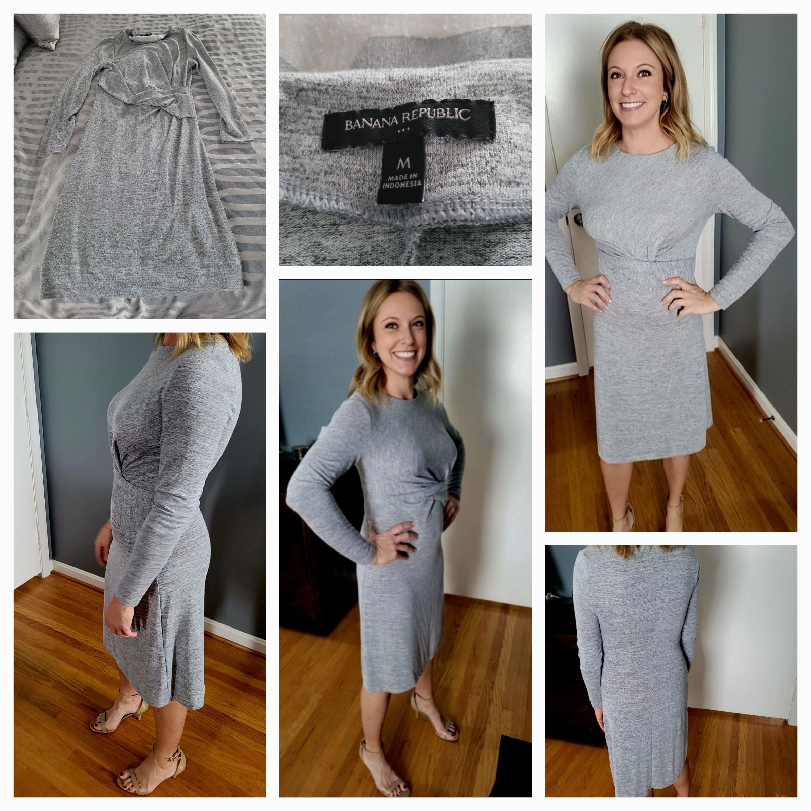 Women’s Banana Republic Heather Grey Gathered Twist Sweater Dress Size Medium