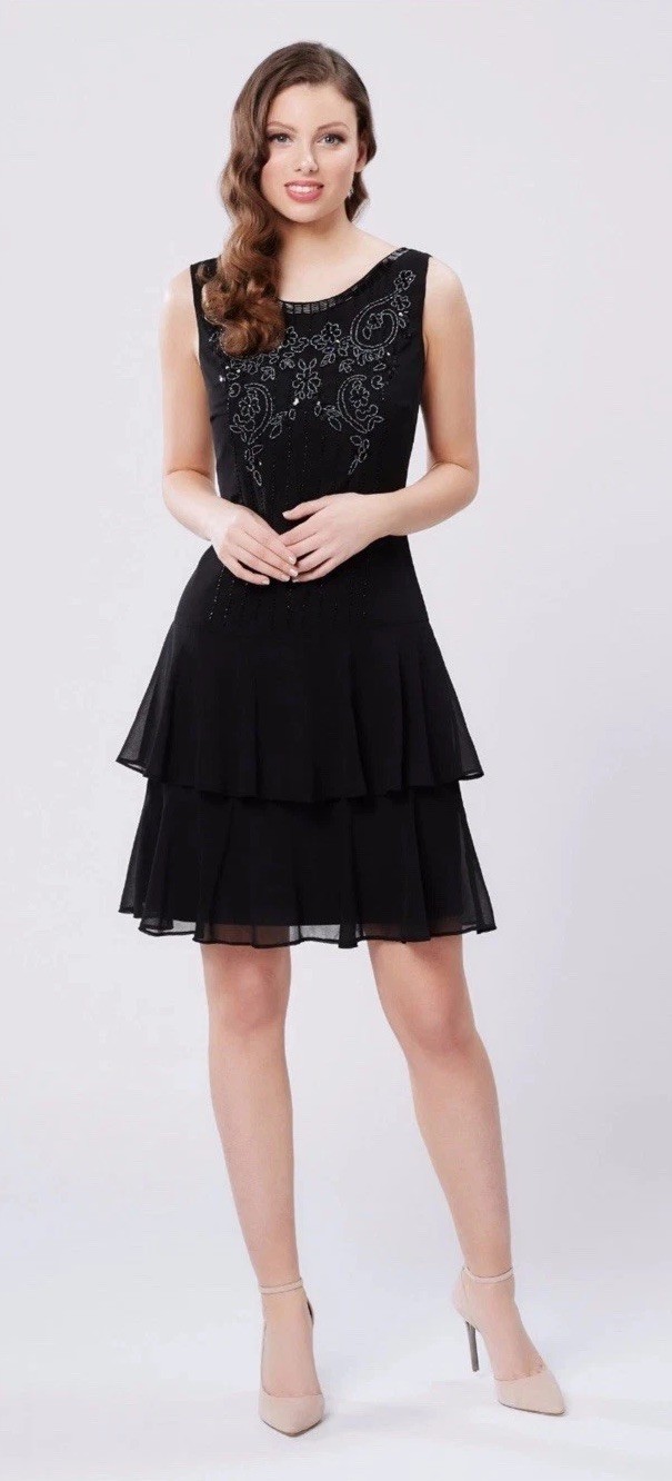 REVIEW BELOVED Beaded Black Dress Size US 8 Cocktail Party Semi-Formal $329