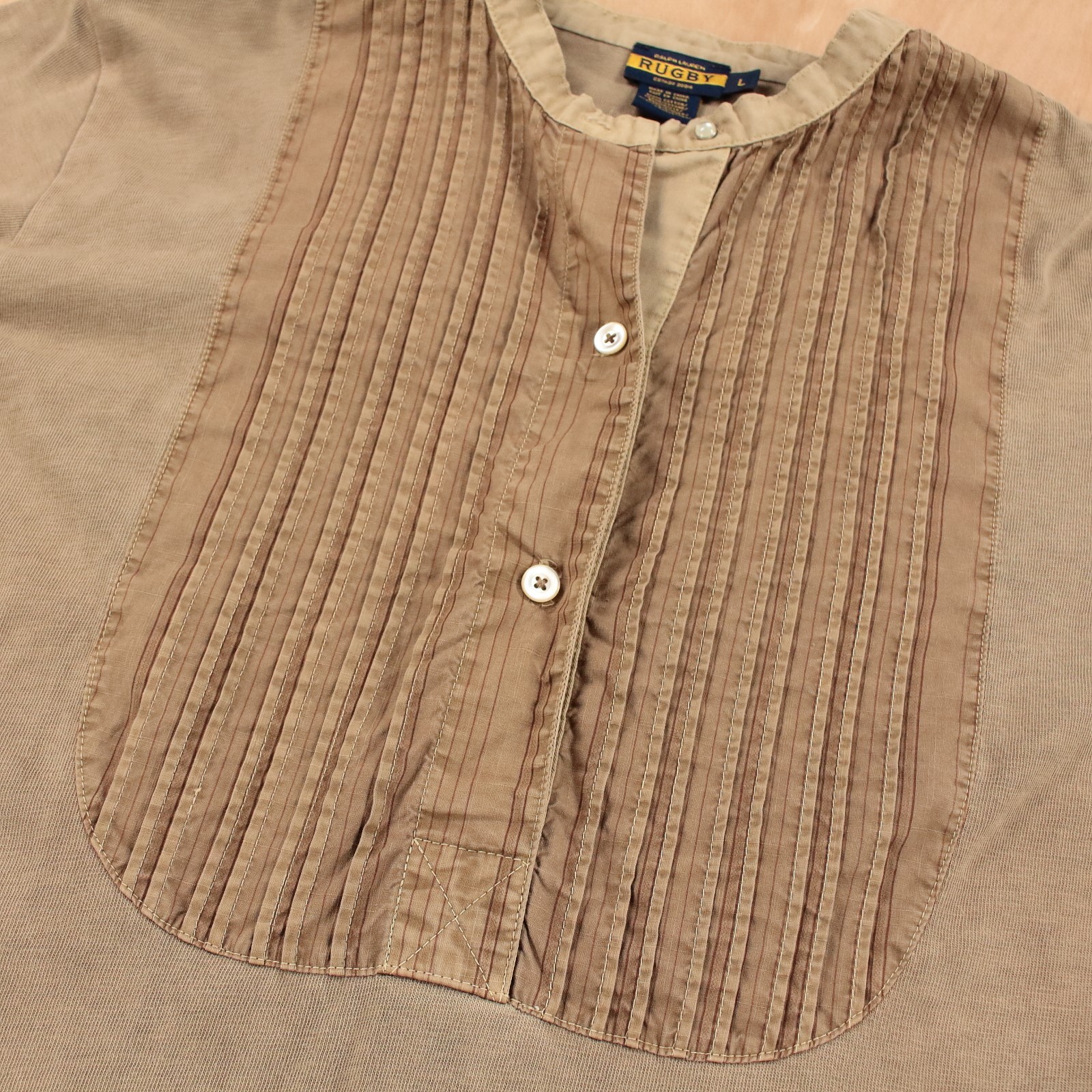 Ralph Lauren RUGBY pintuck henley shirt dress LARGE tag y2k polo prep pony boho