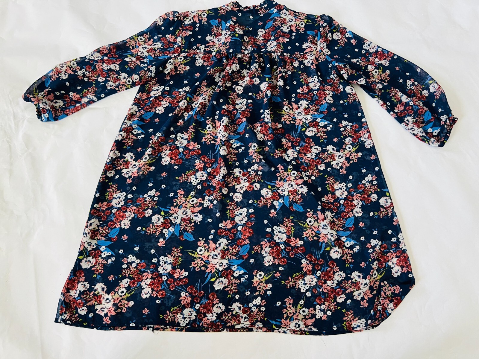Red Camel Womens Top Large Multicolor Floral Pleated Button Loop Ruffle Trim