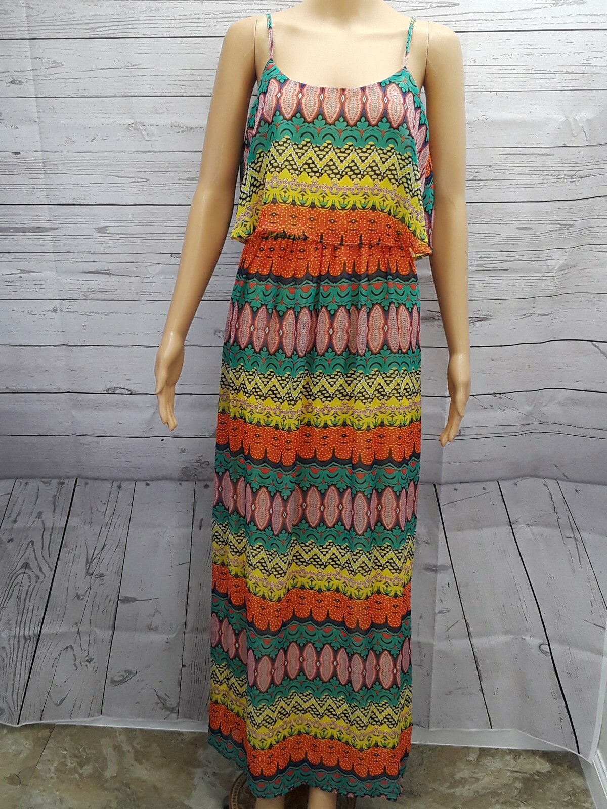 Y2K Red Camel Maxi Dress XS Spaghetti Strap Open Back Multicolor New $46.00