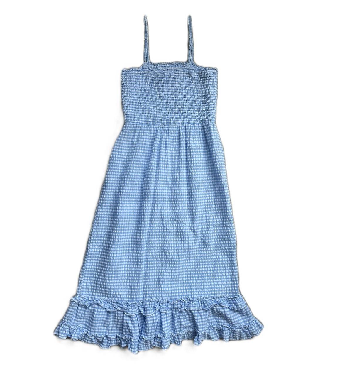 Cottagecore Blue Gingham Midi Sleeveless Straps Dress Size Medium Cotton