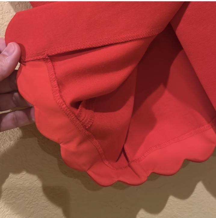 Talbots Red Solid Scalloped Neck Short Sleeve Sheath Midi Dress Size 4
