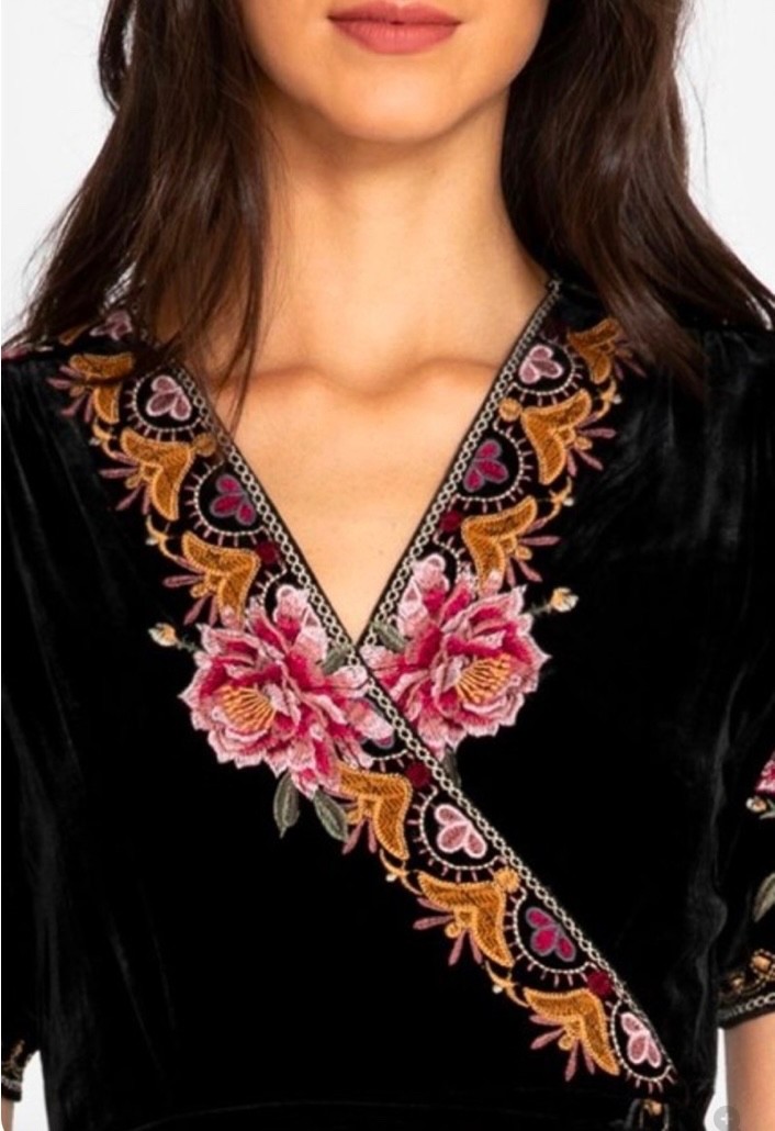 Johnny Was Black Joanna Velvet Wrap Dress Size Large, Originally $395, EUC