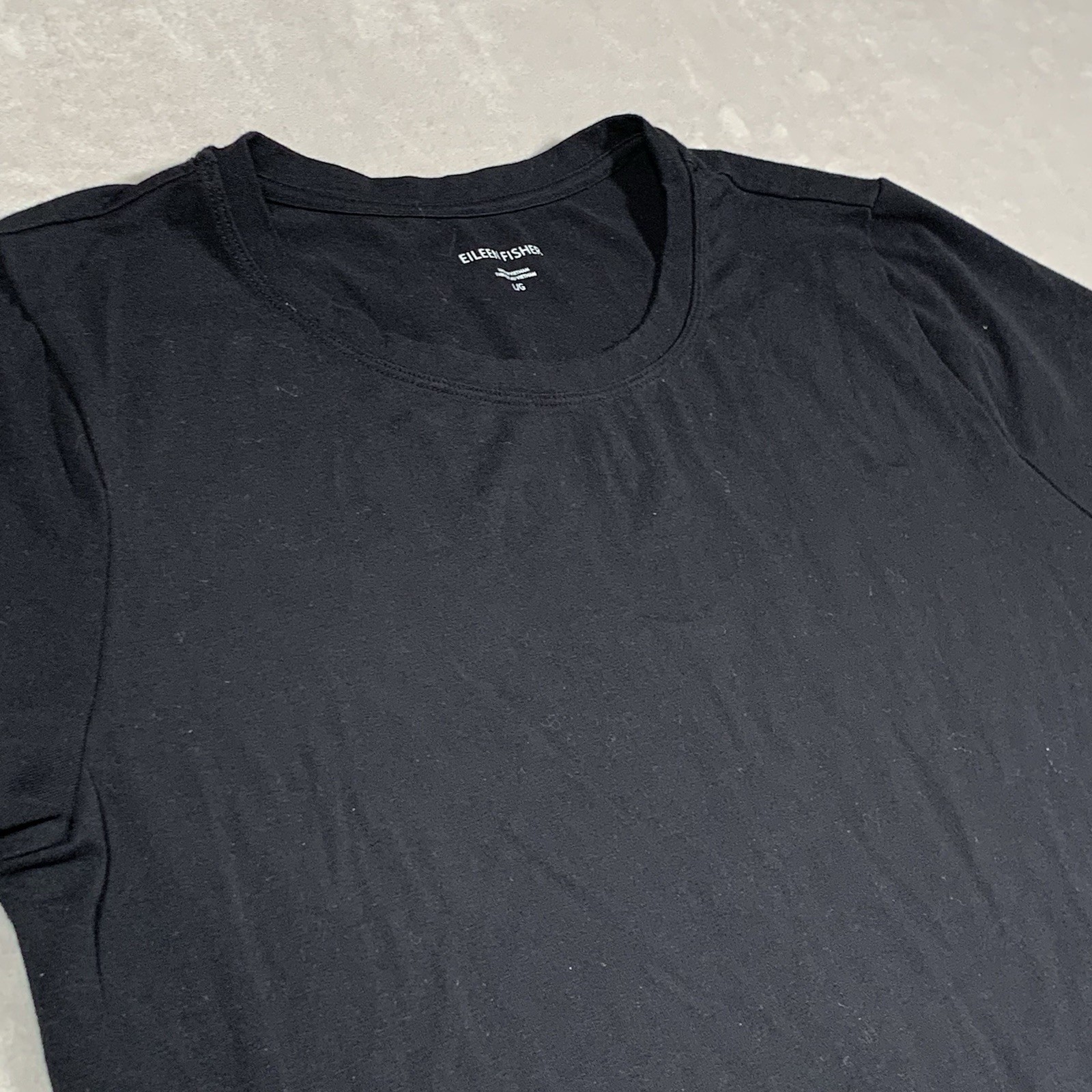 Eileen Fisher T-Shirt Dress Womens Large Black Short Sleeves Crew Neck Stretch
